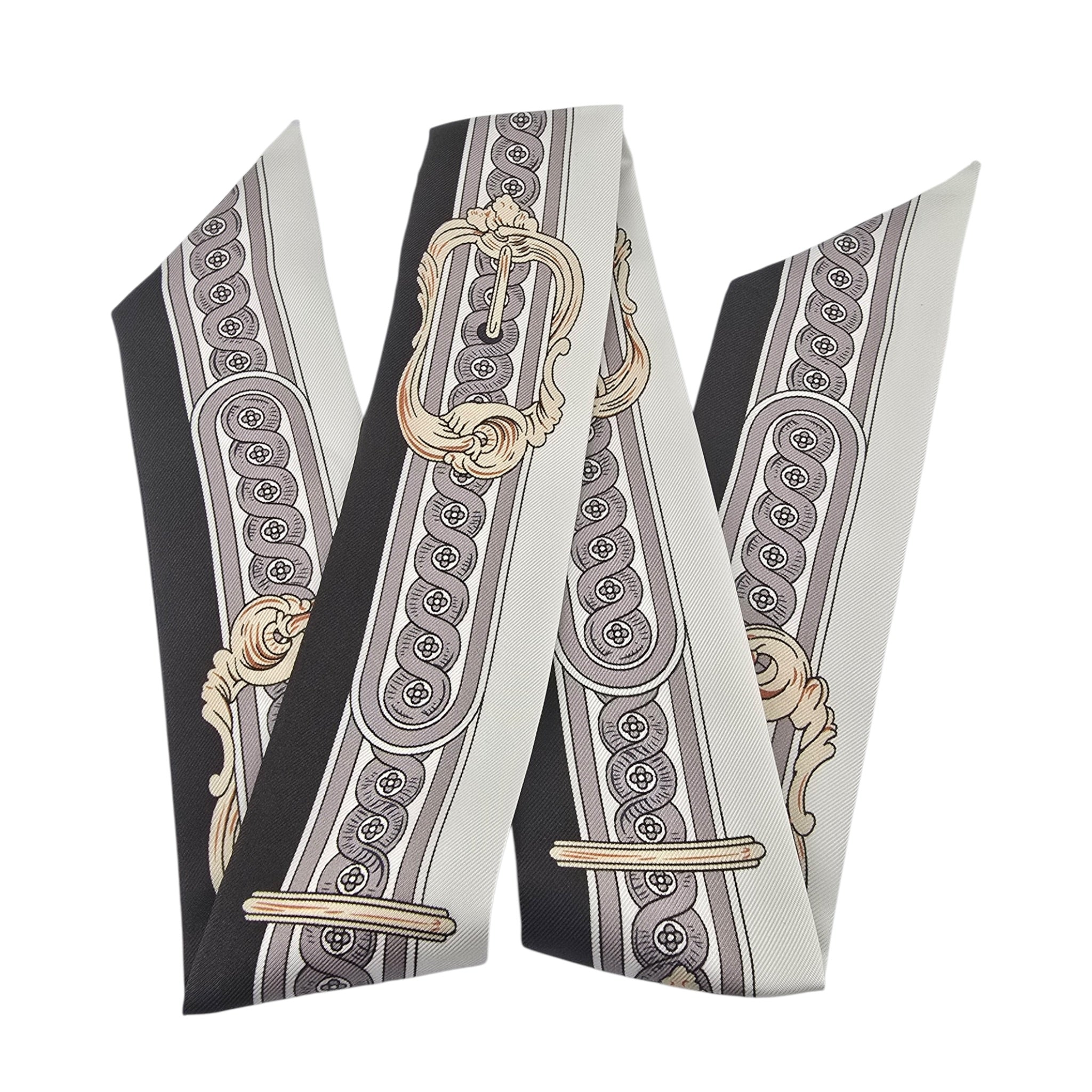 Hermes Silk Twilly Bride De Cour Noir/Blanc/Rose HERMES