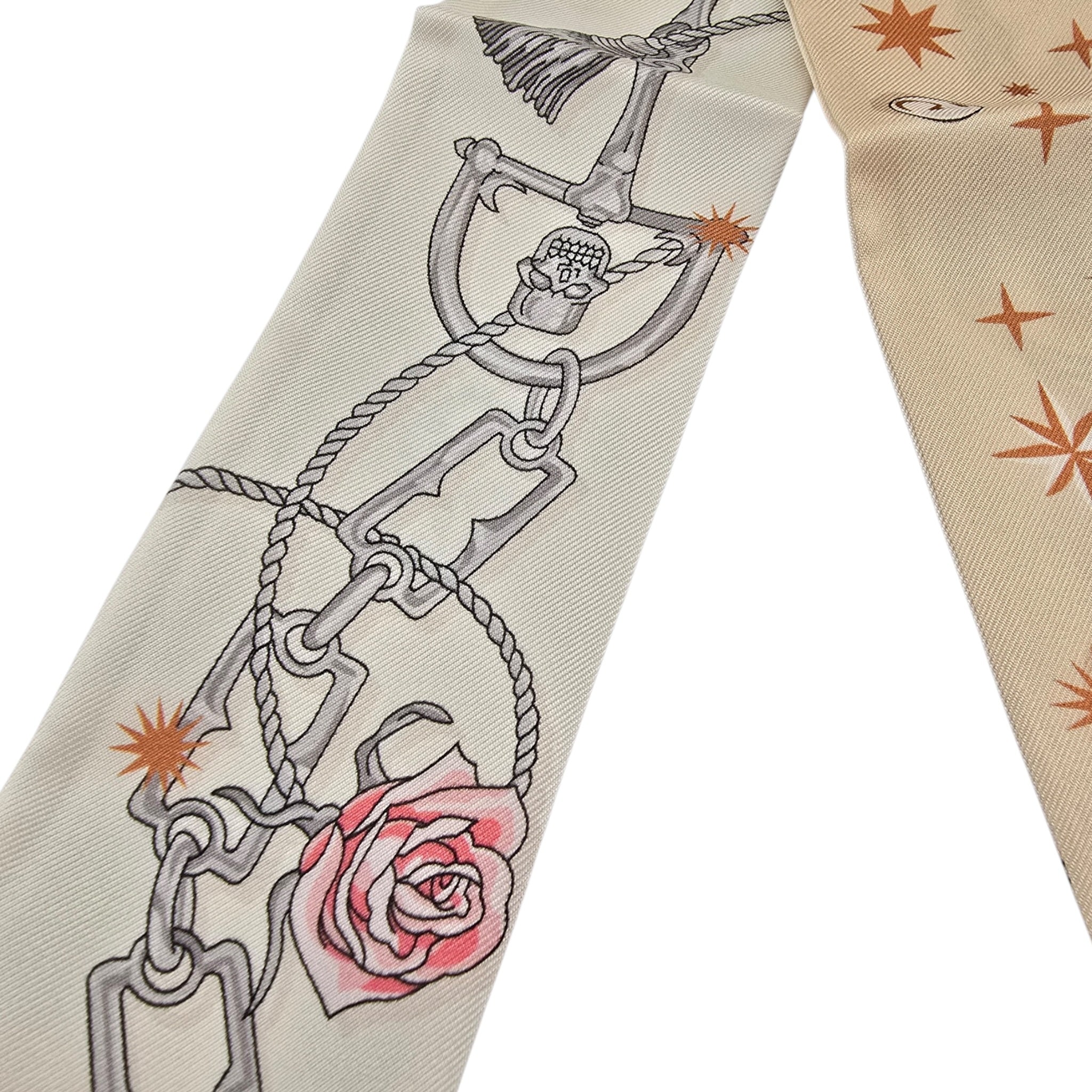 Hermes Silk Twilly C'est la Fete Beige Rose Caramel Whitev HERMES