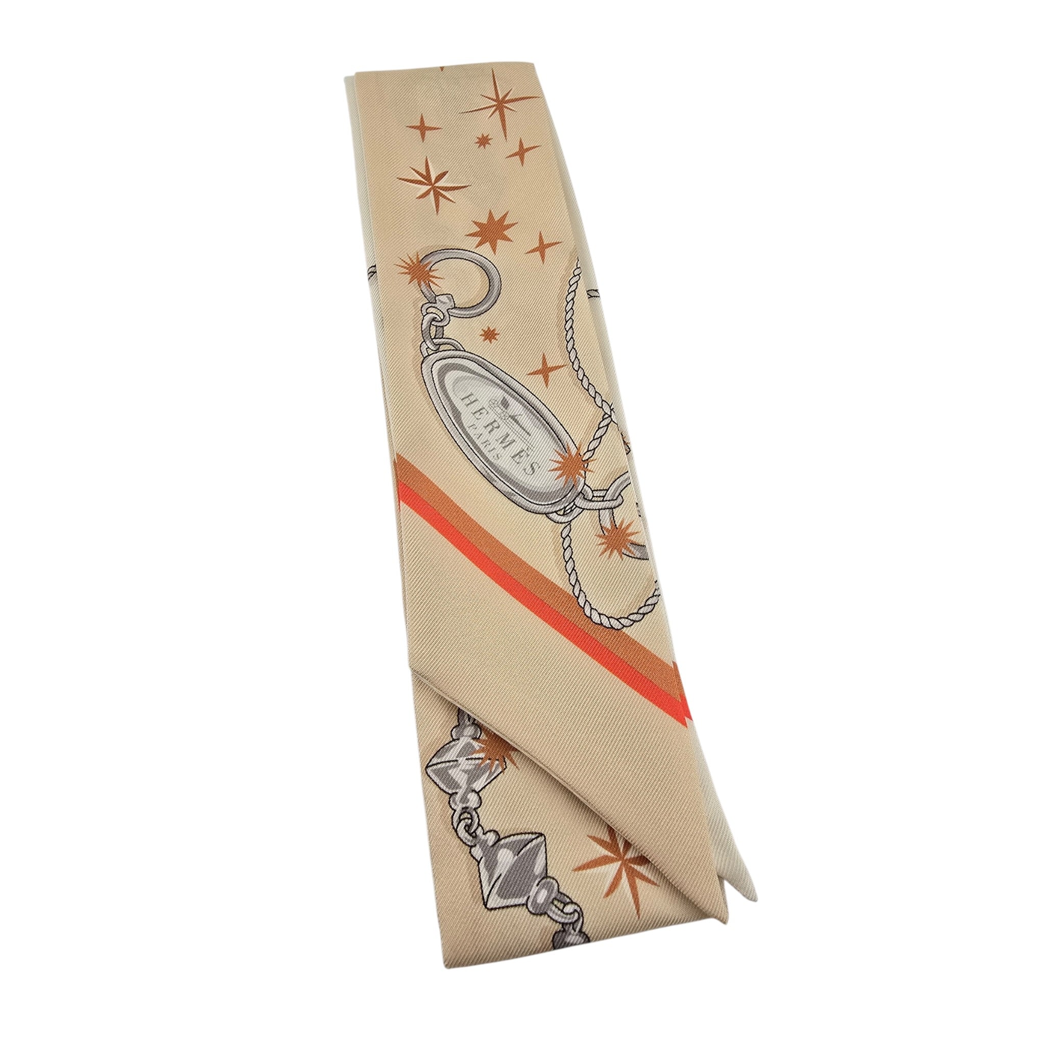 Hermes Silk Twilly C'est la Fete Beige Rose Caramel Whitev HERMES