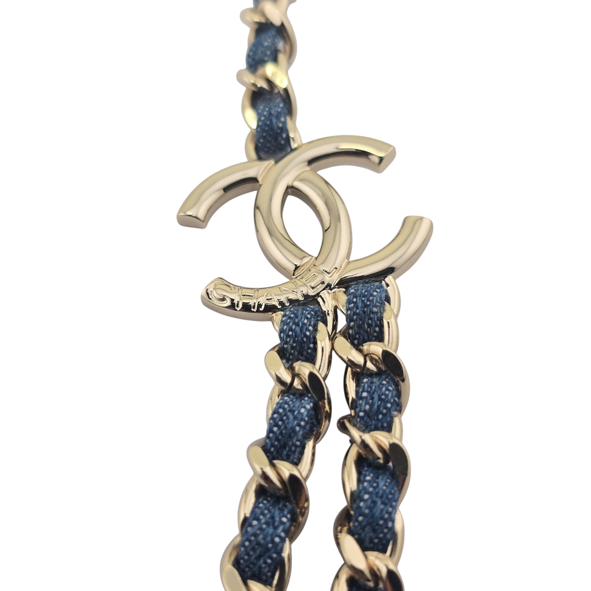Chanel CC Blue Denim Gold Double Chain Necklace 2025 CHANEL