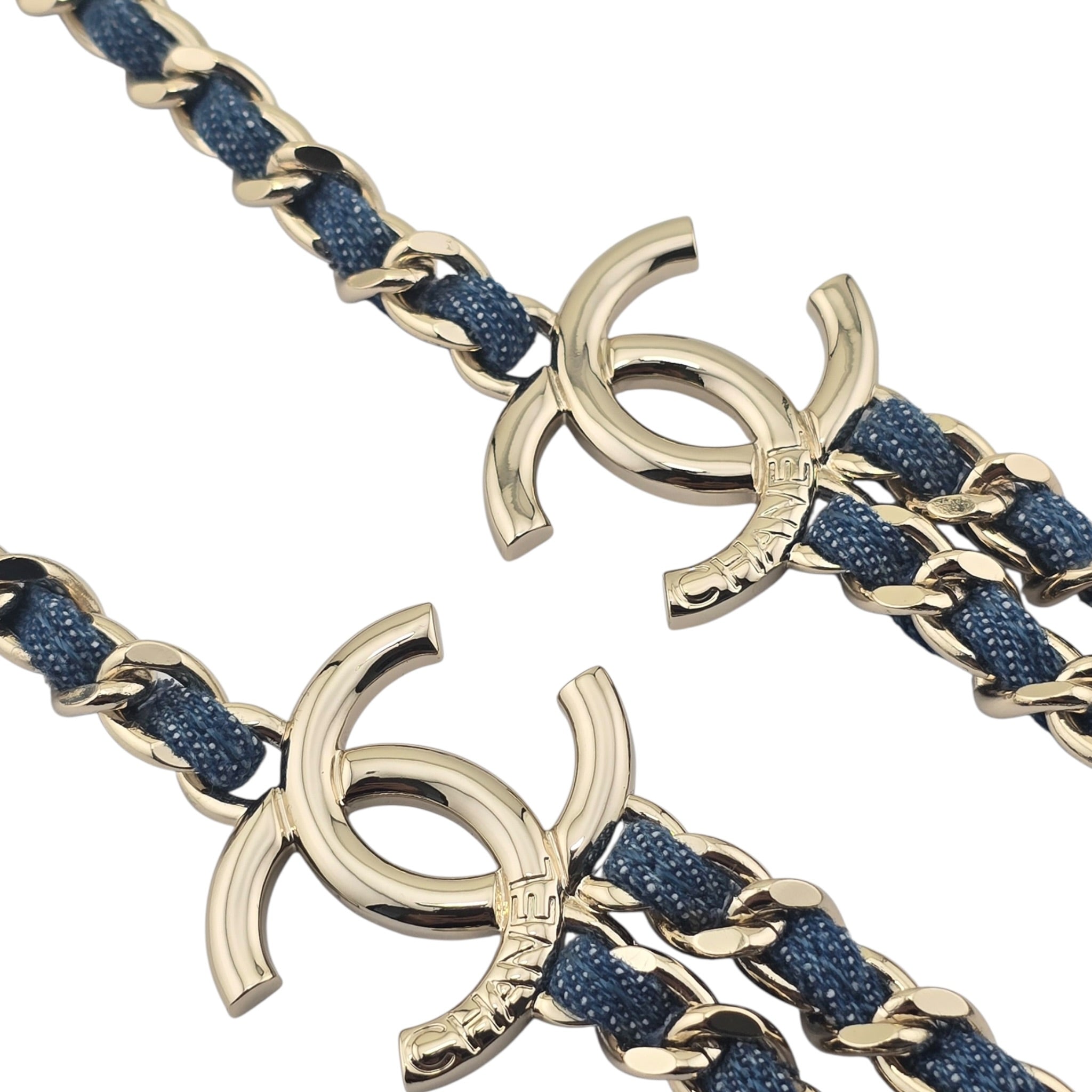 Chanel CC Blue Denim Gold Double Chain Necklace 2025 CHANEL