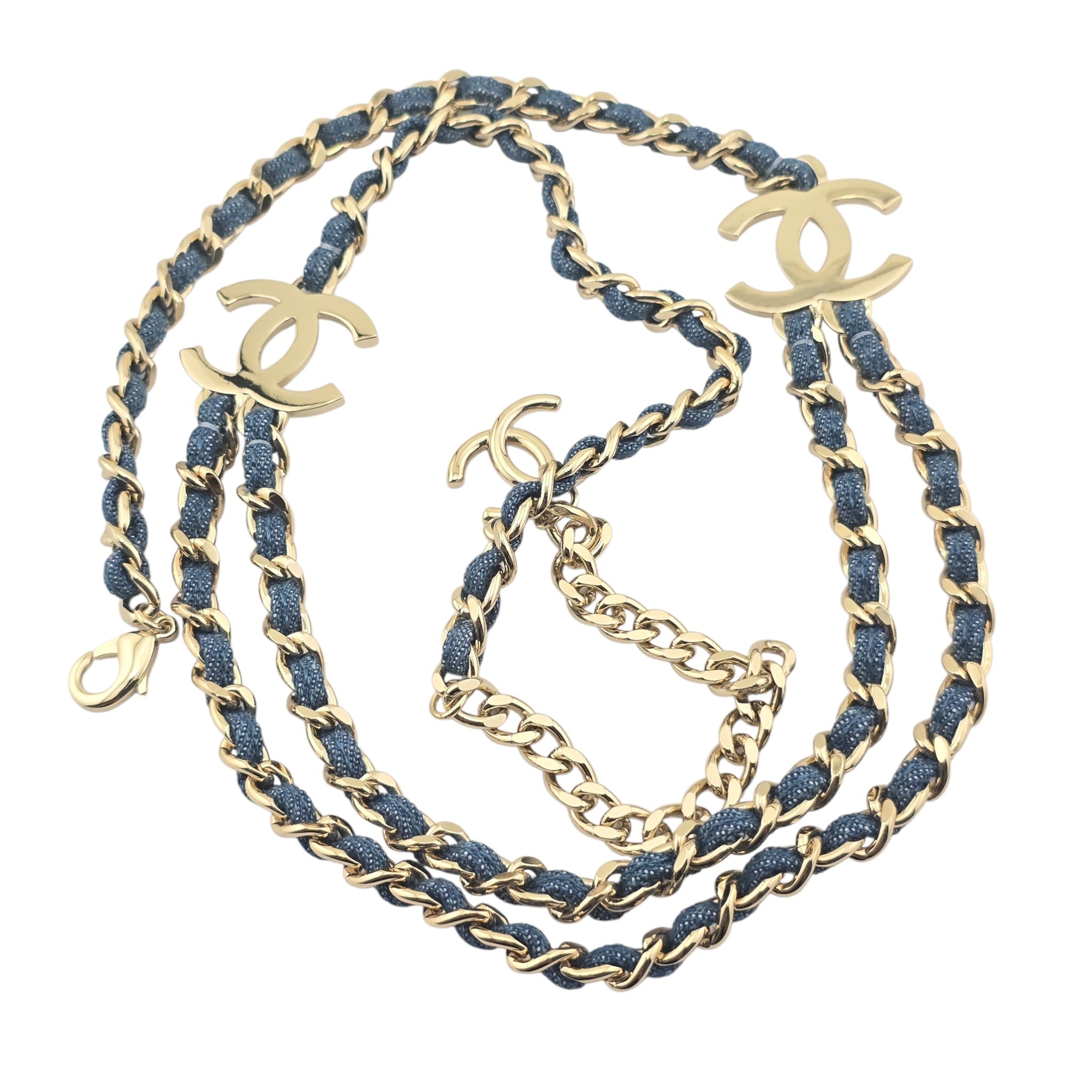 Chanel CC Blue Denim Gold Double Chain Necklace 2025 CHANEL