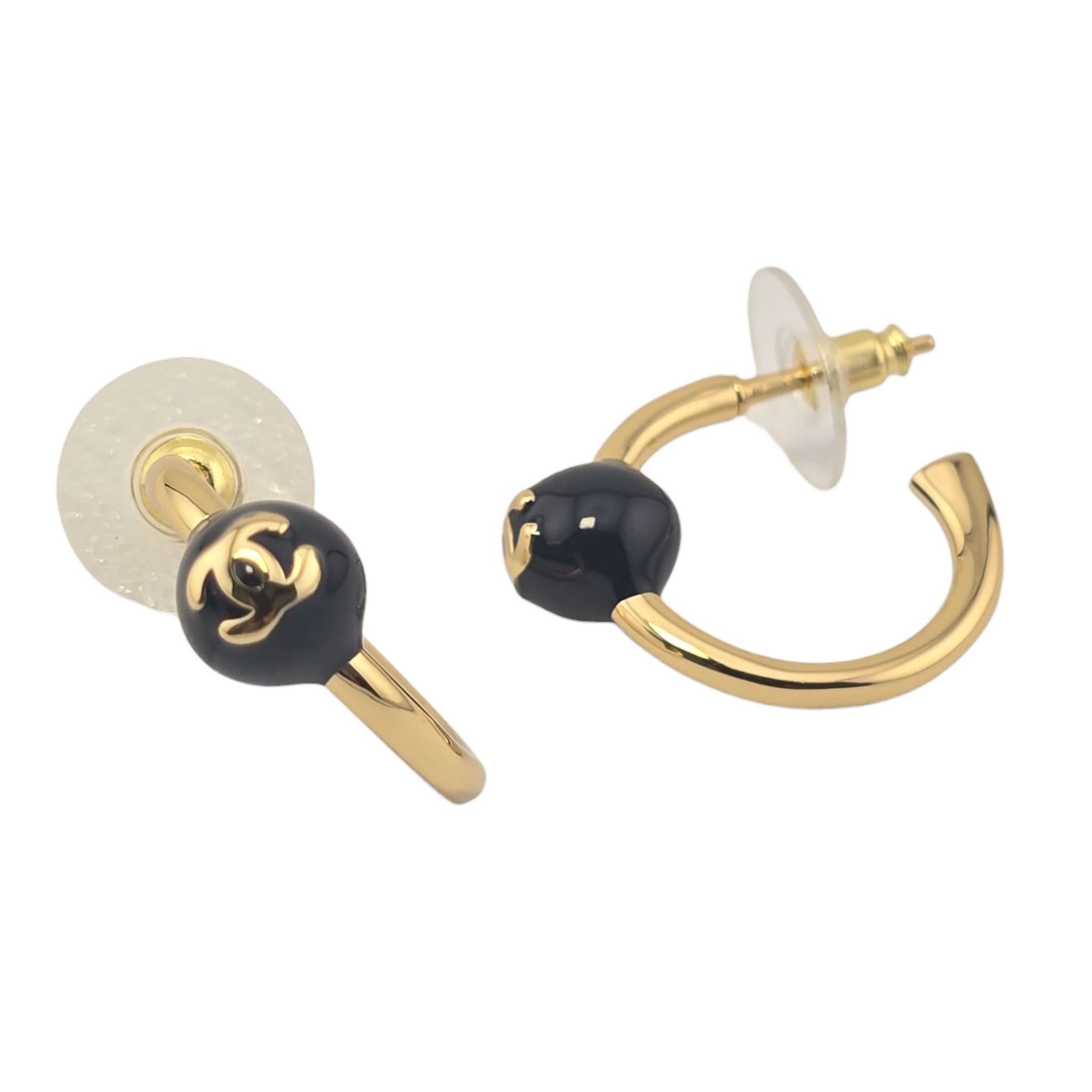 Chanel CC Gold Black Hoop Earrings 2026 CHANEL