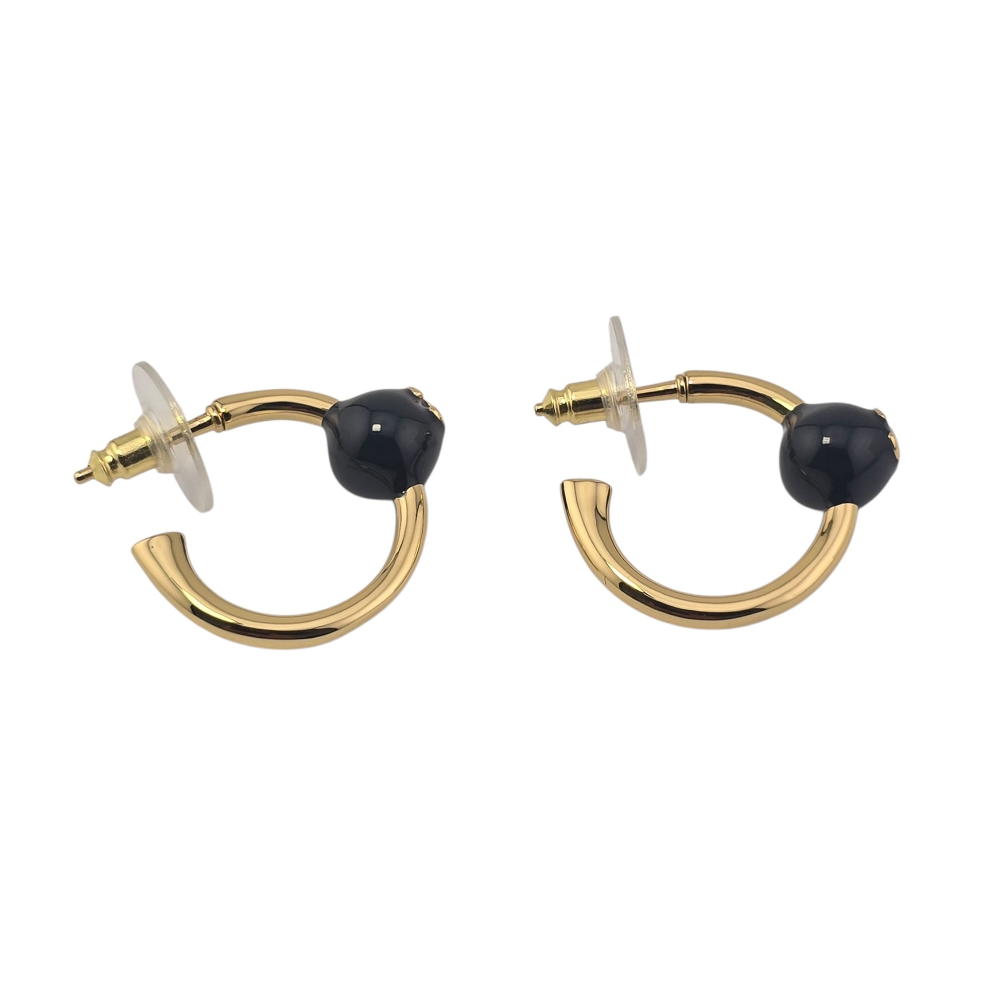 Chanel CC Gold Black Hoop Earrings 2026 CHANEL
