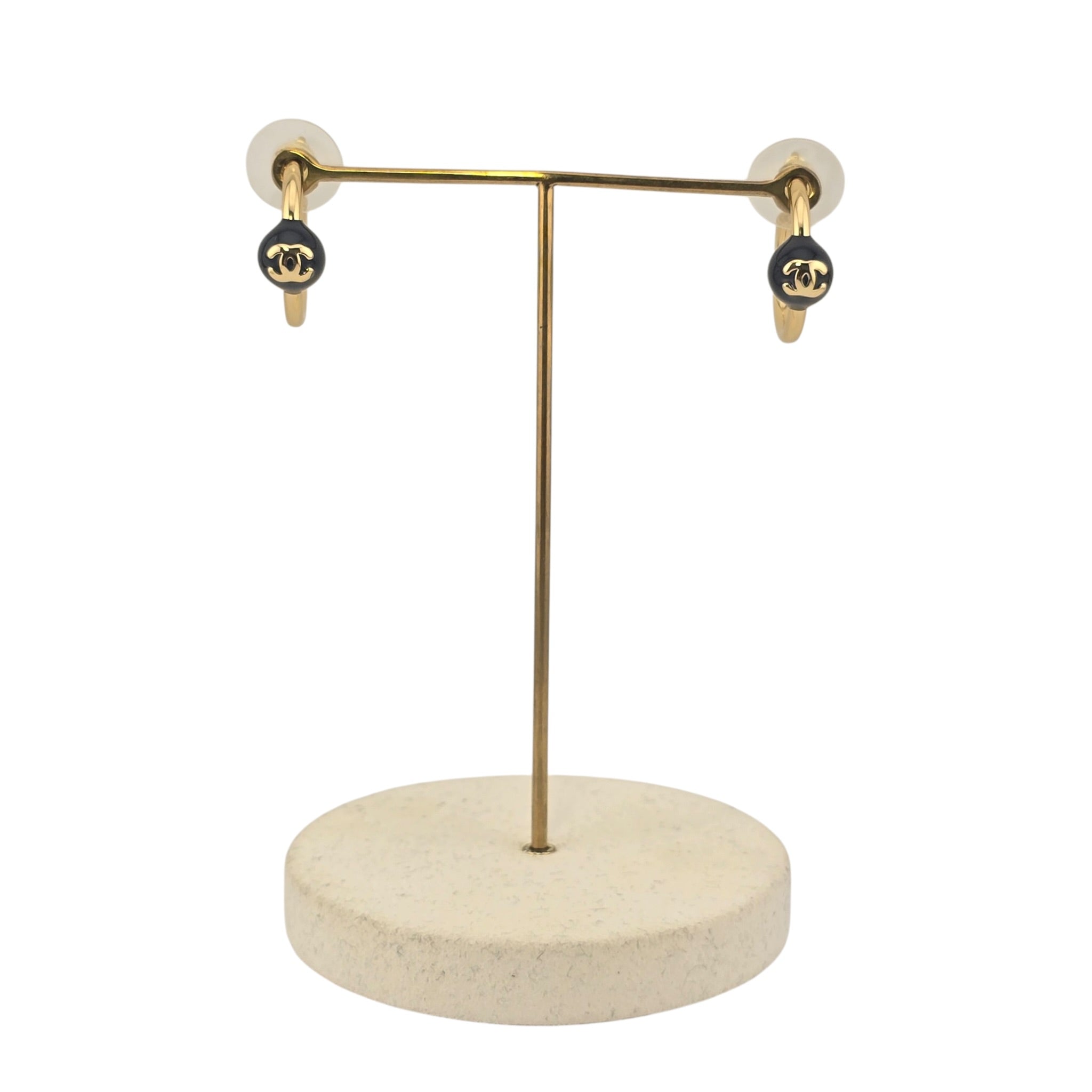 Chanel CC Gold Black Hoop Earrings 2026 CHANEL