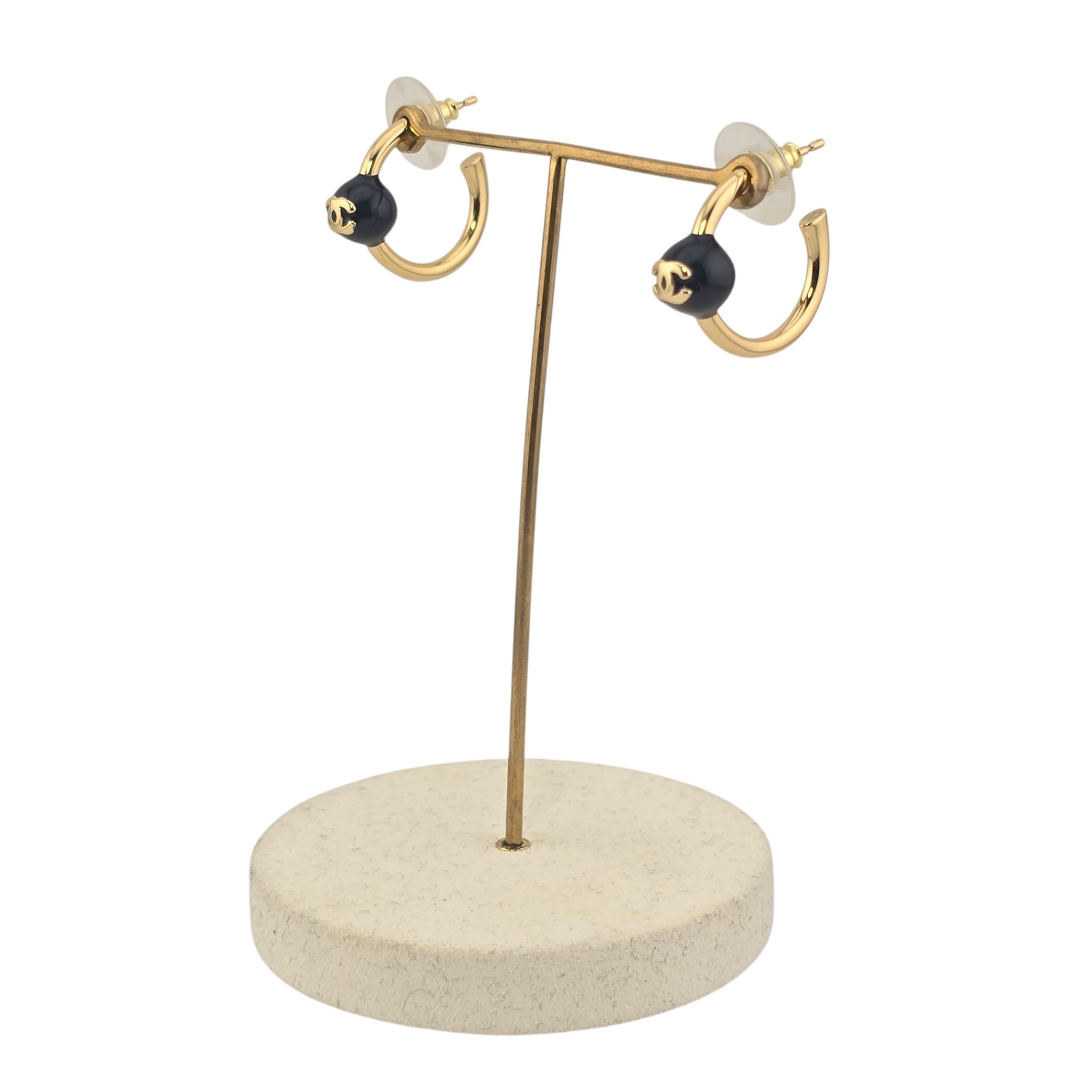 Chanel CC Gold Black Hoop Earrings 2026 CHANEL