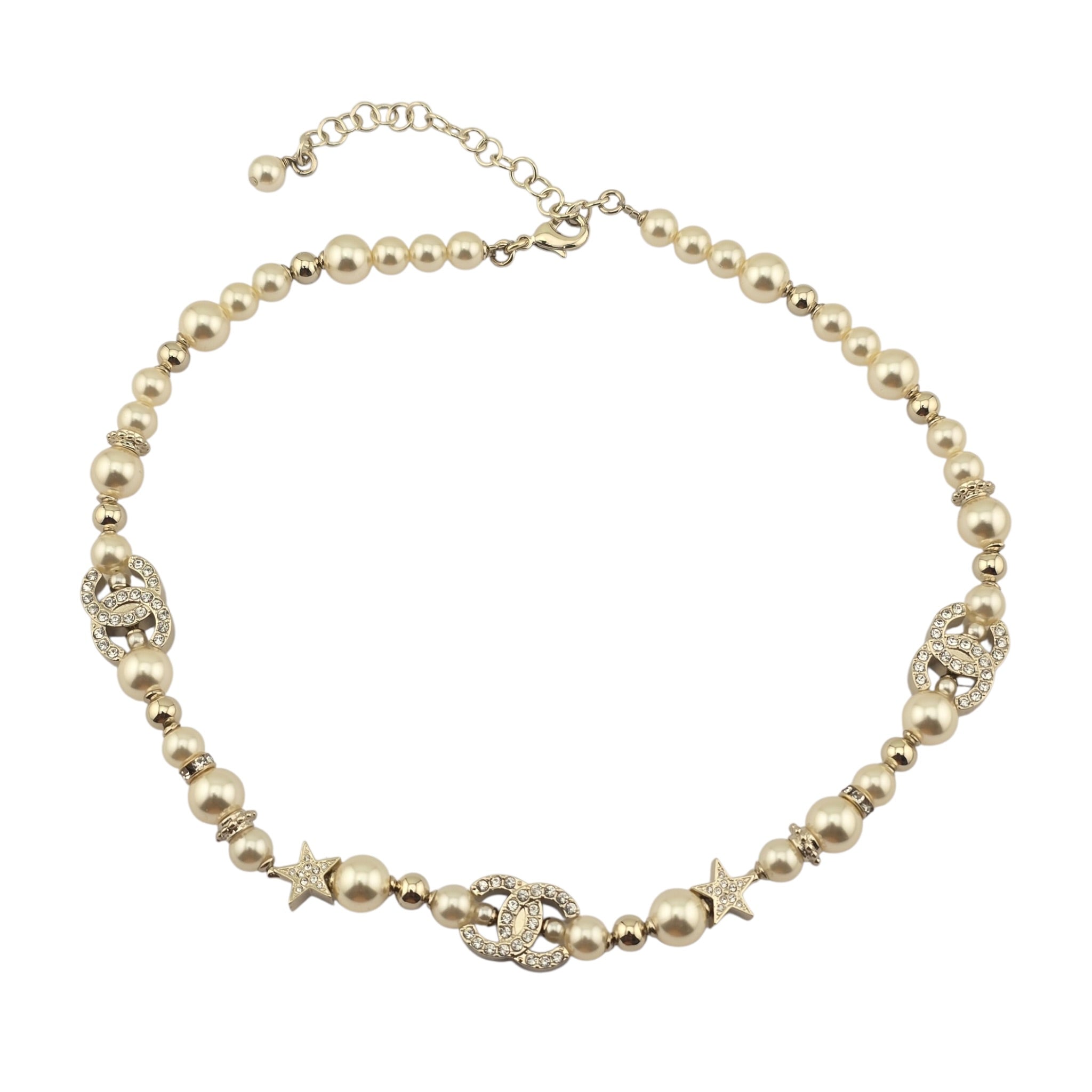 Chanel CC Gold Faux Pearl Star Crystal Choker Necklace 2023 CHANEL
