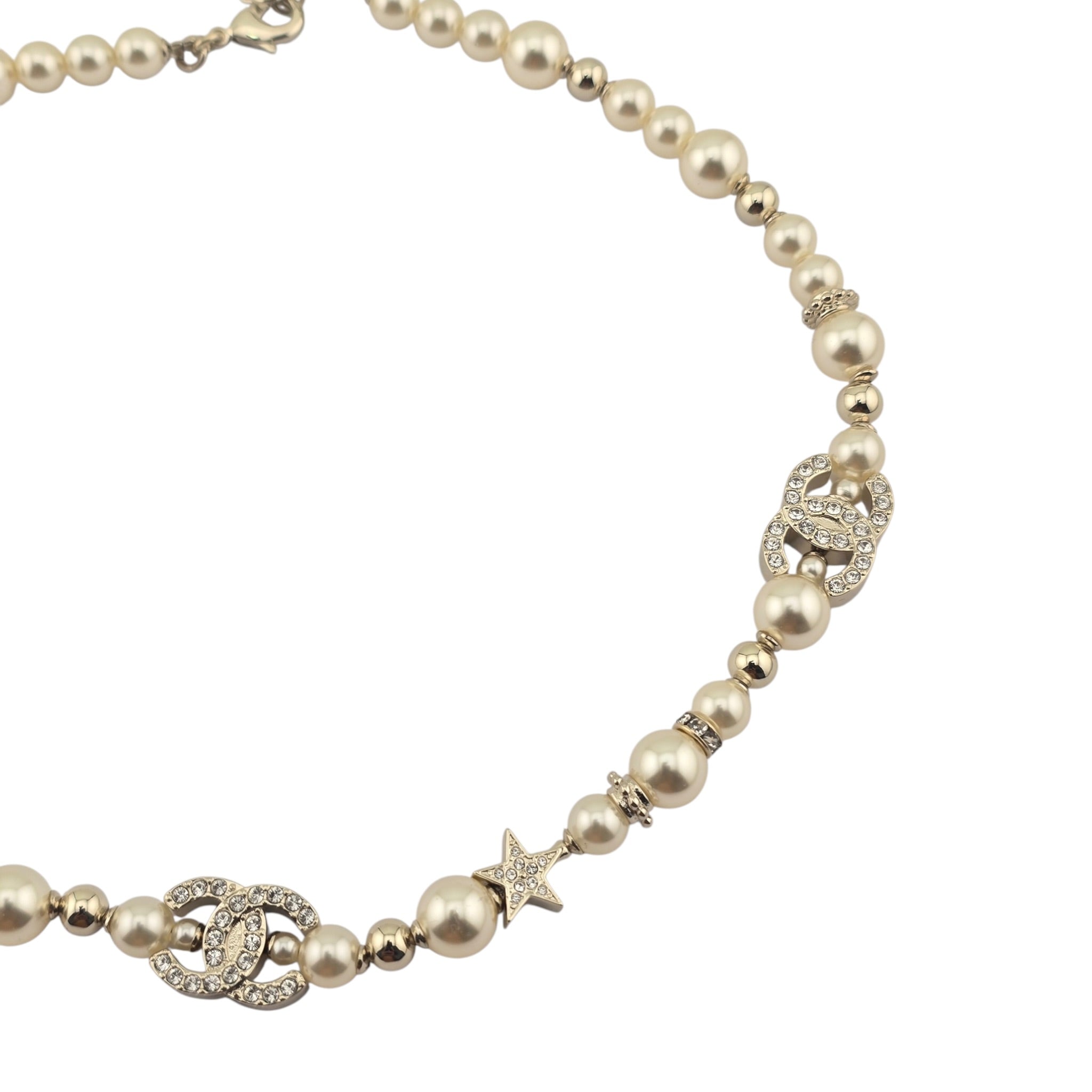 Chanel CC Gold Faux Pearl Star Crystal Choker Necklace 2023 CHANEL