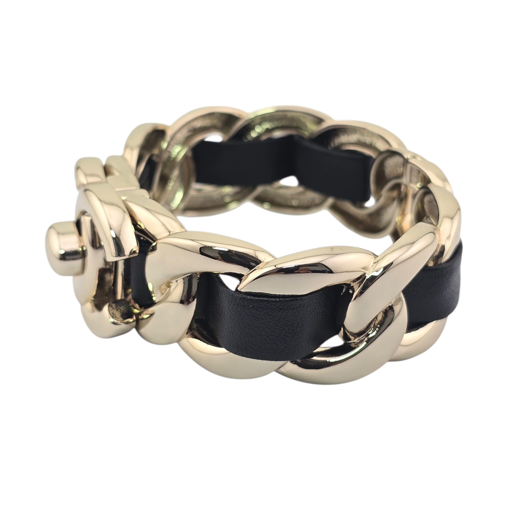 Chanel CC Turnlock Cuff Bangle Gold Lambskin Leather CHANEL