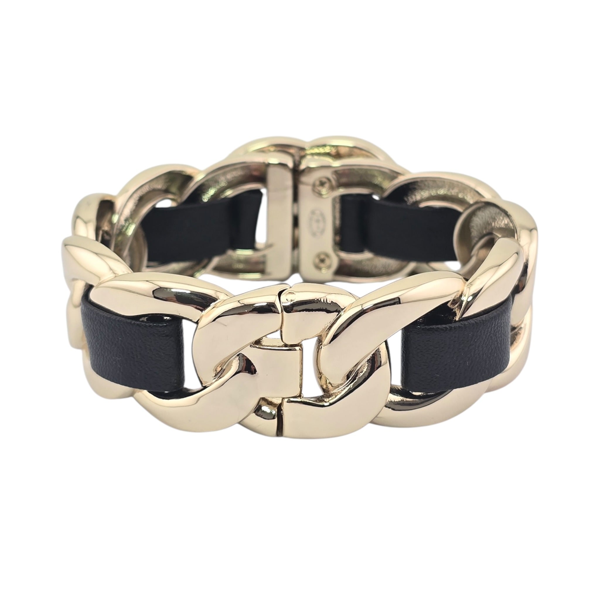 Chanel CC Turnlock Cuff Bangle Gold Lambskin Leather CHANEL