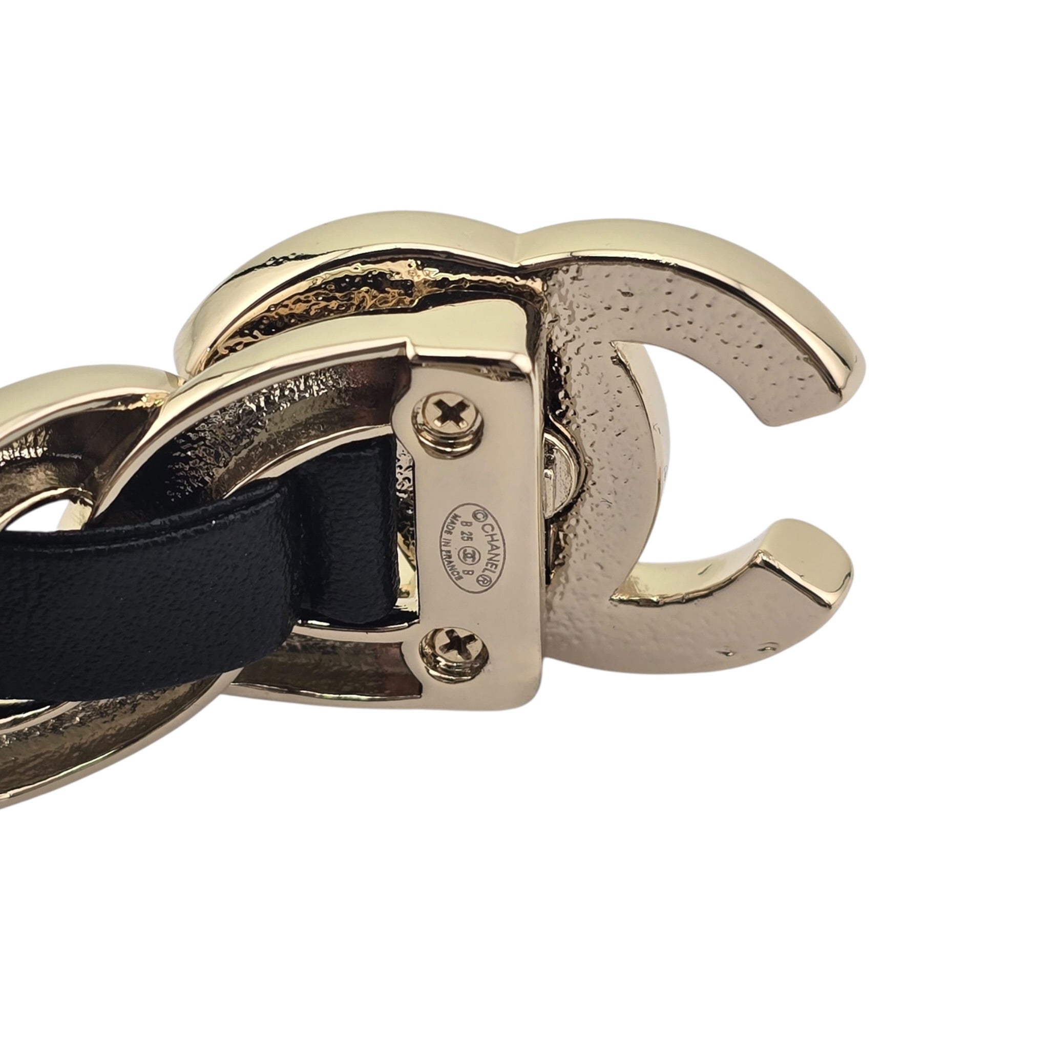 Chanel CC Turnlock Cuff Bangle Gold Lambskin Leather CHANEL