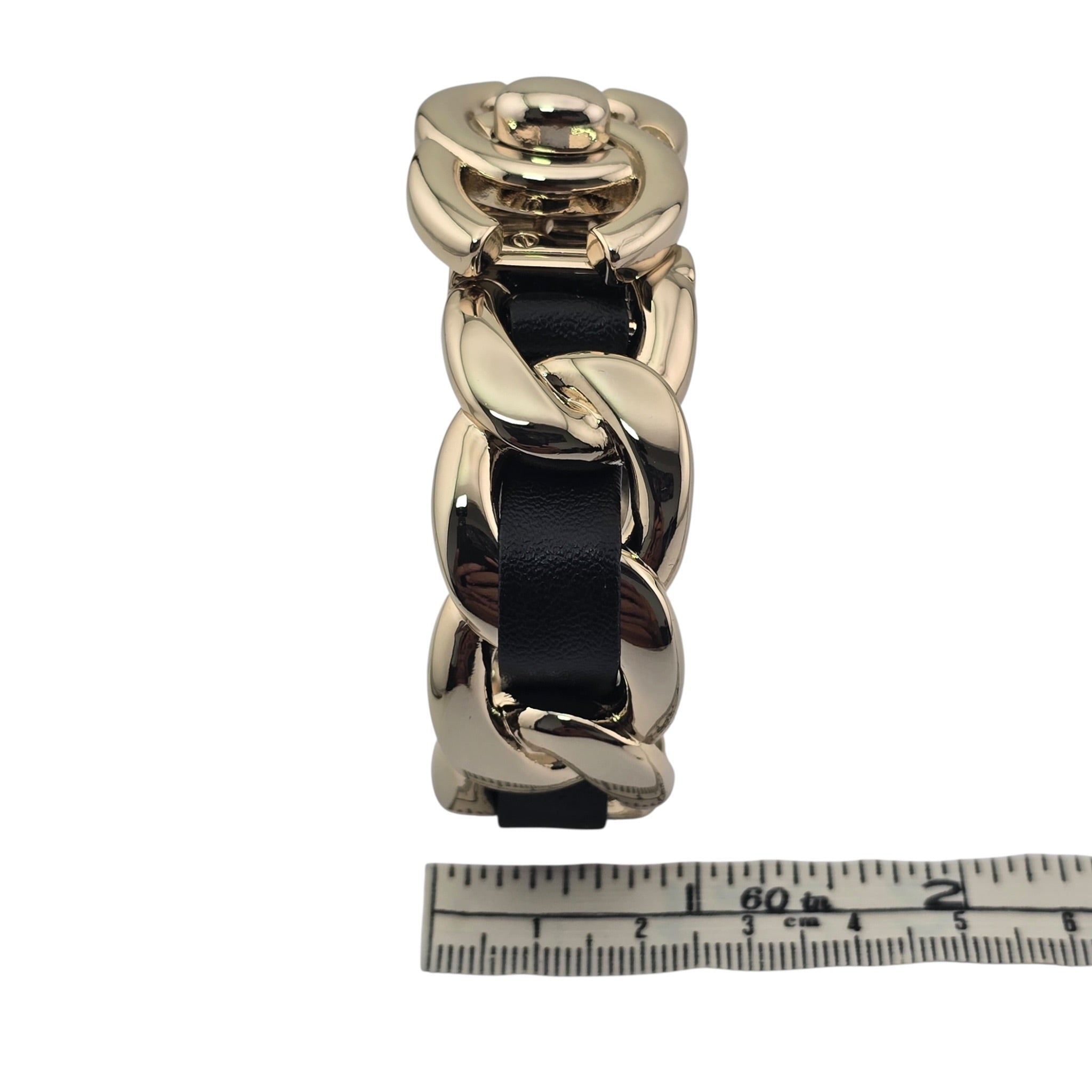 Chanel CC Turnlock Cuff Bangle Gold Lambskin Leather CHANEL