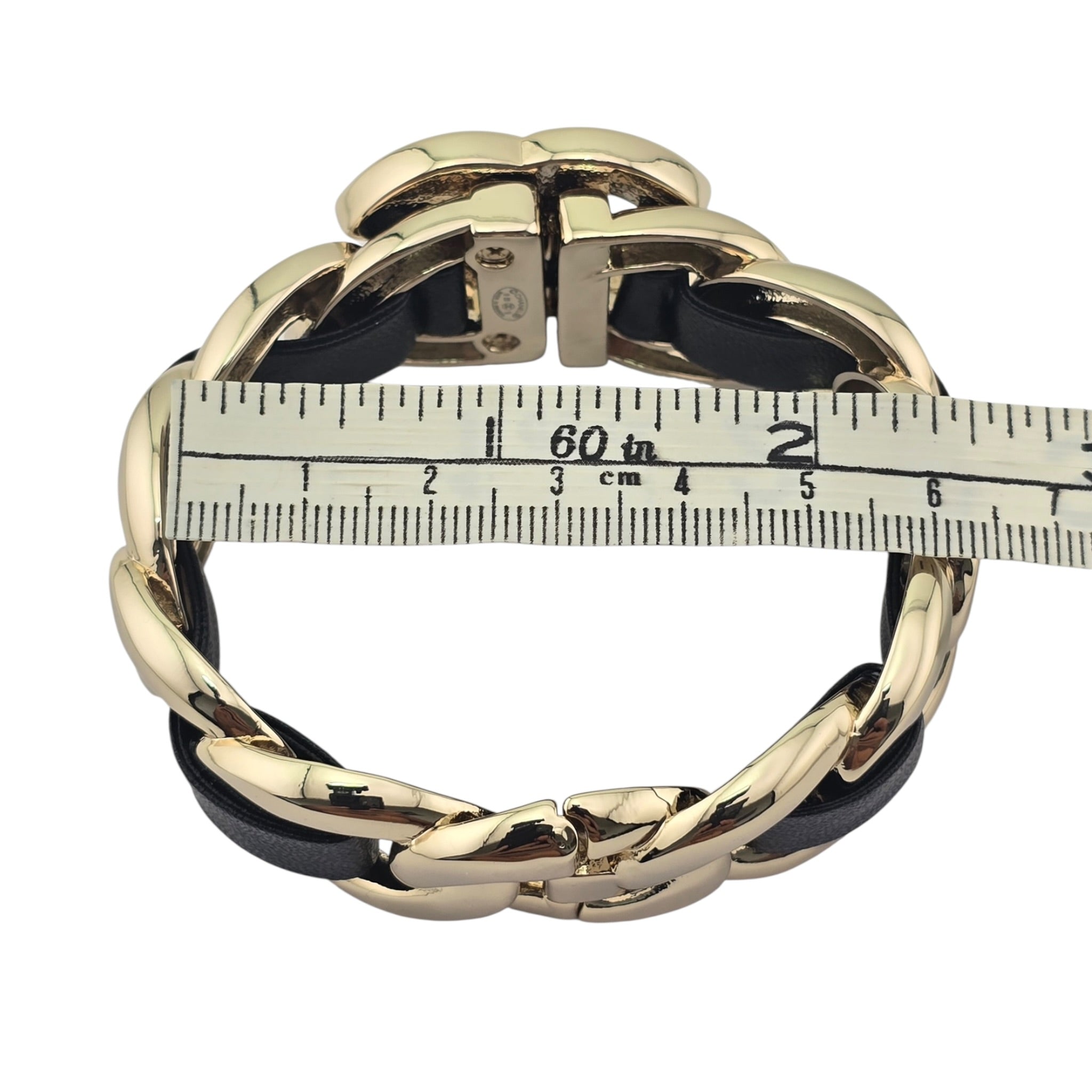 Chanel CC Turnlock Cuff Bangle Gold Lambskin Leather CHANEL