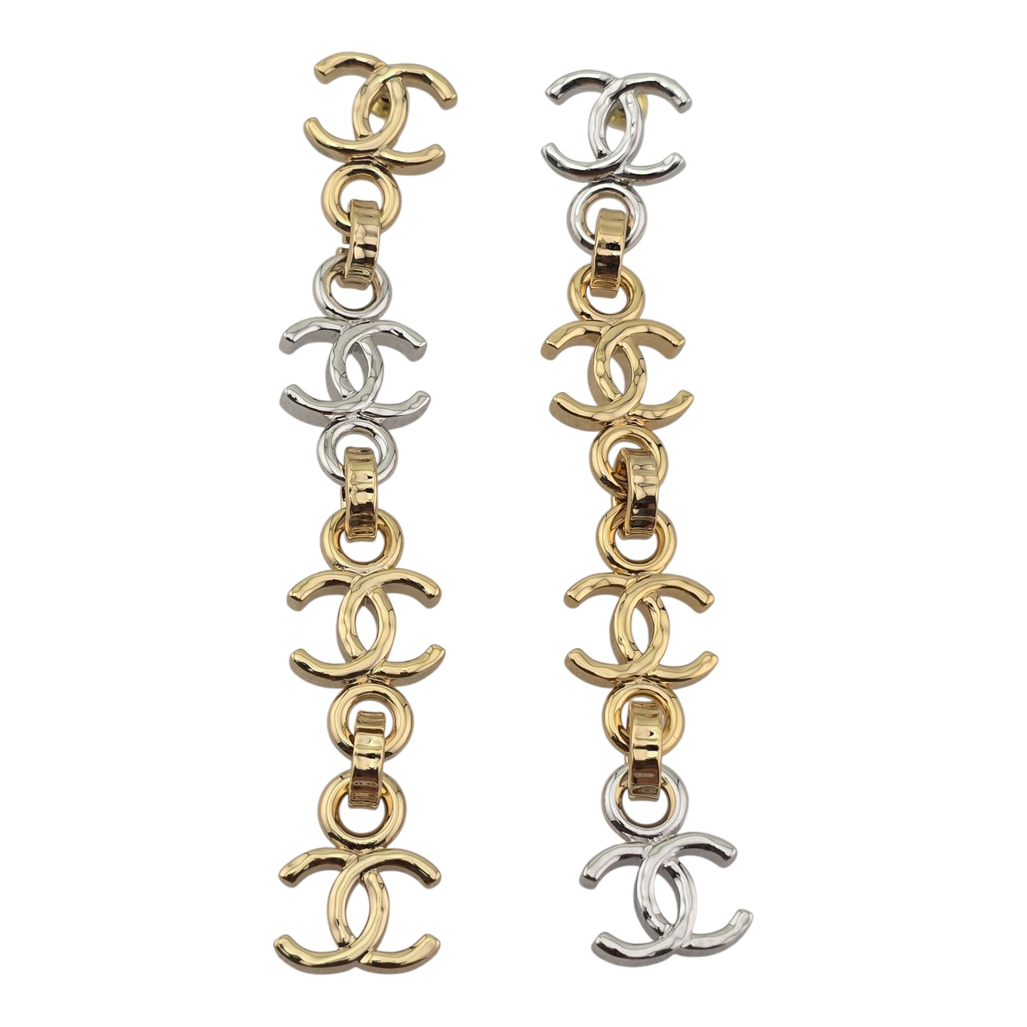 Chanel CC Gold Silver Long Drop Earrings 2026 CHANEL