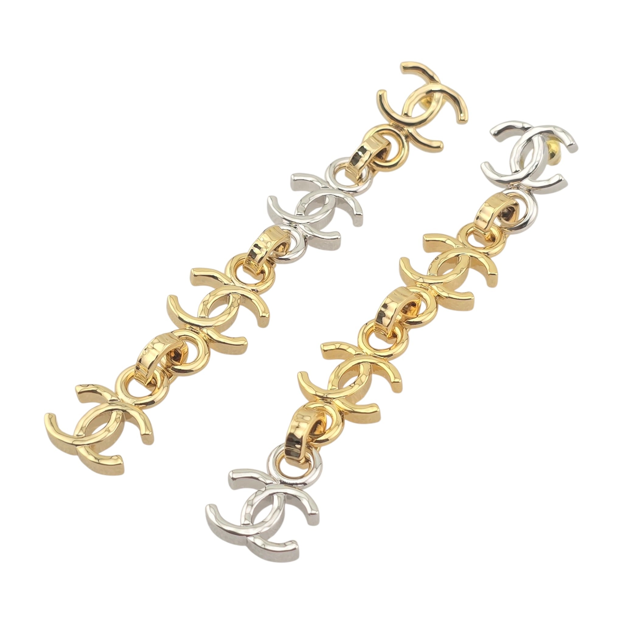 Chanel CC Gold Silver Long Drop Earrings 2026 CHANEL