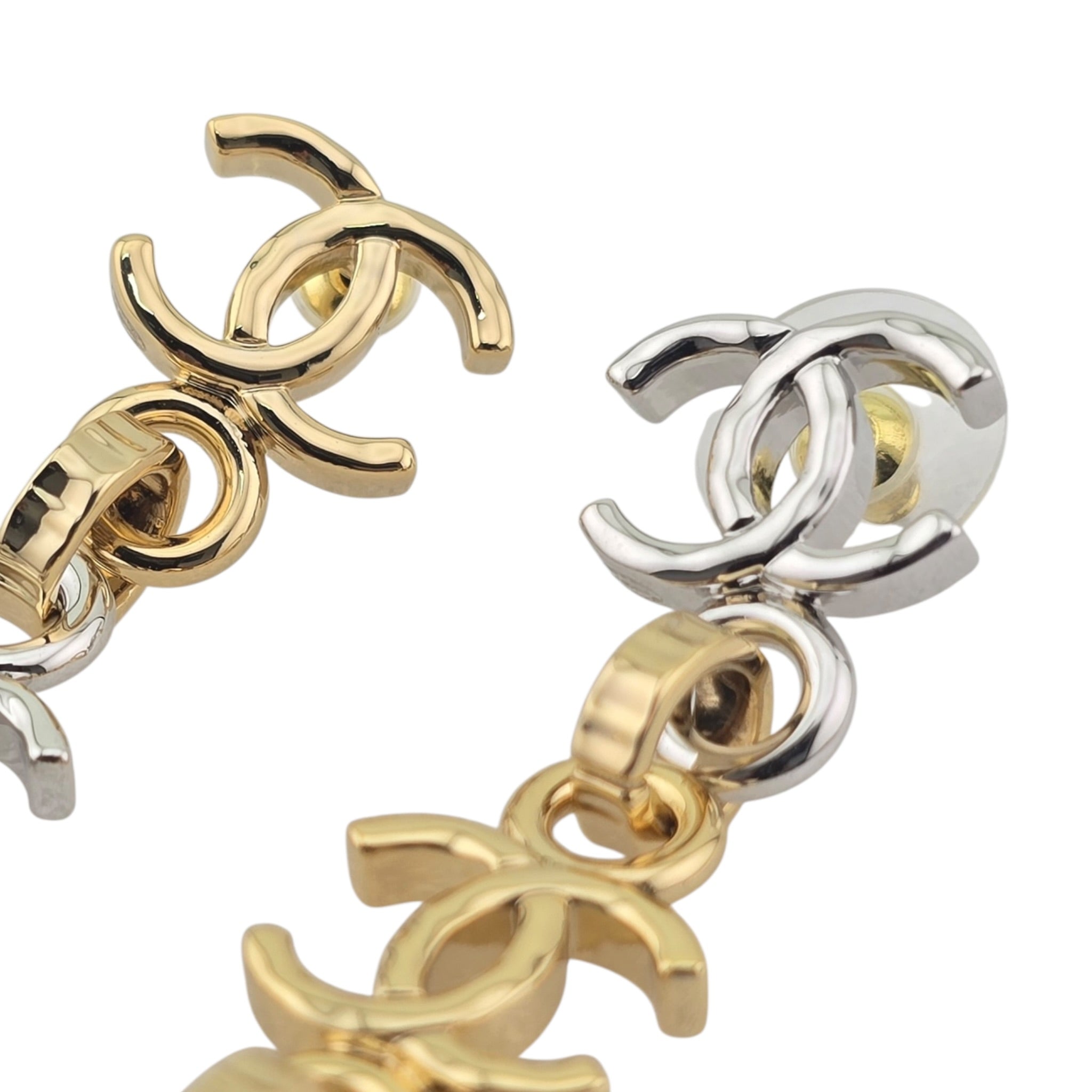 Chanel CC Gold Silver Long Drop Earrings 2026 CHANEL