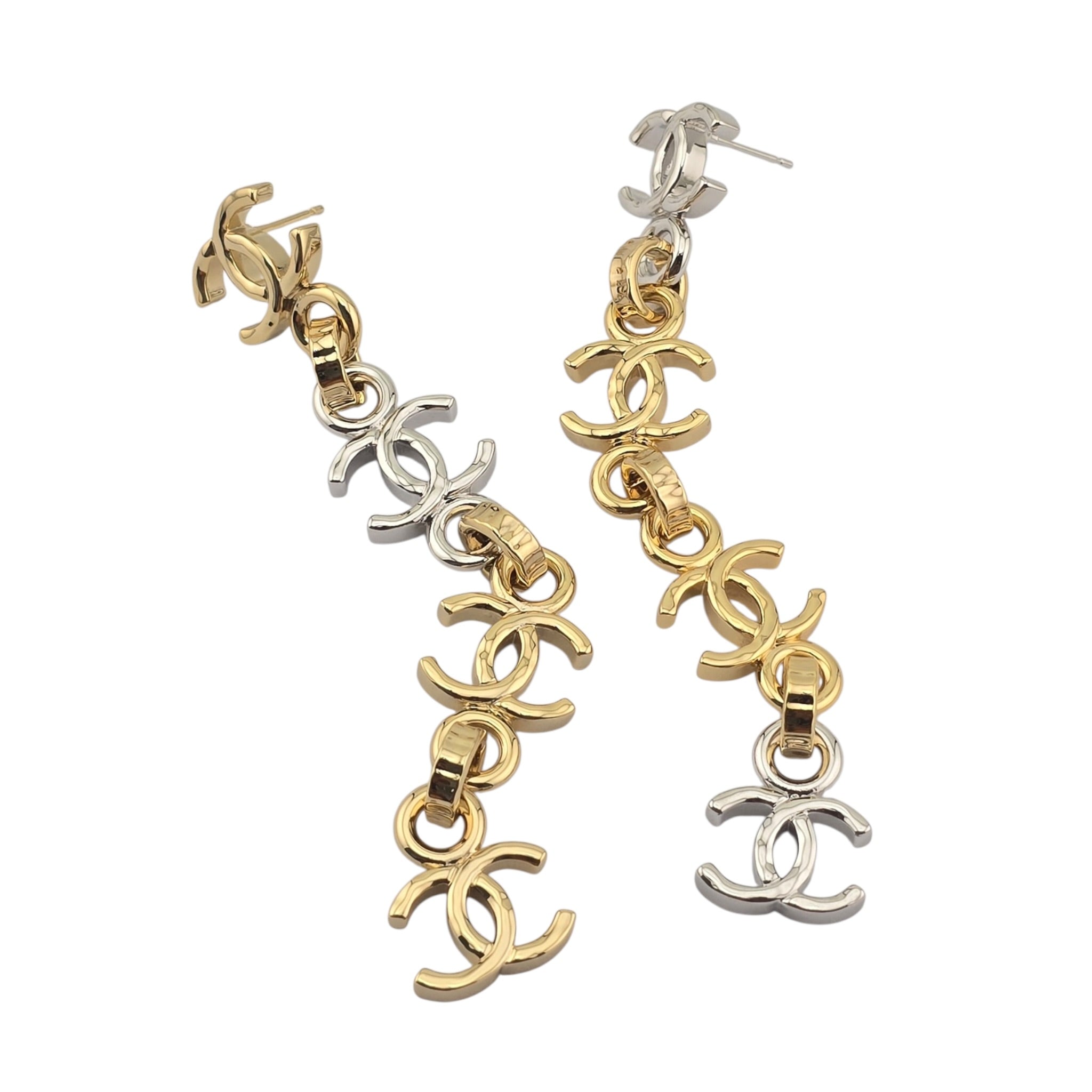 Chanel CC Gold Silver Long Drop Earrings 2026 CHANEL