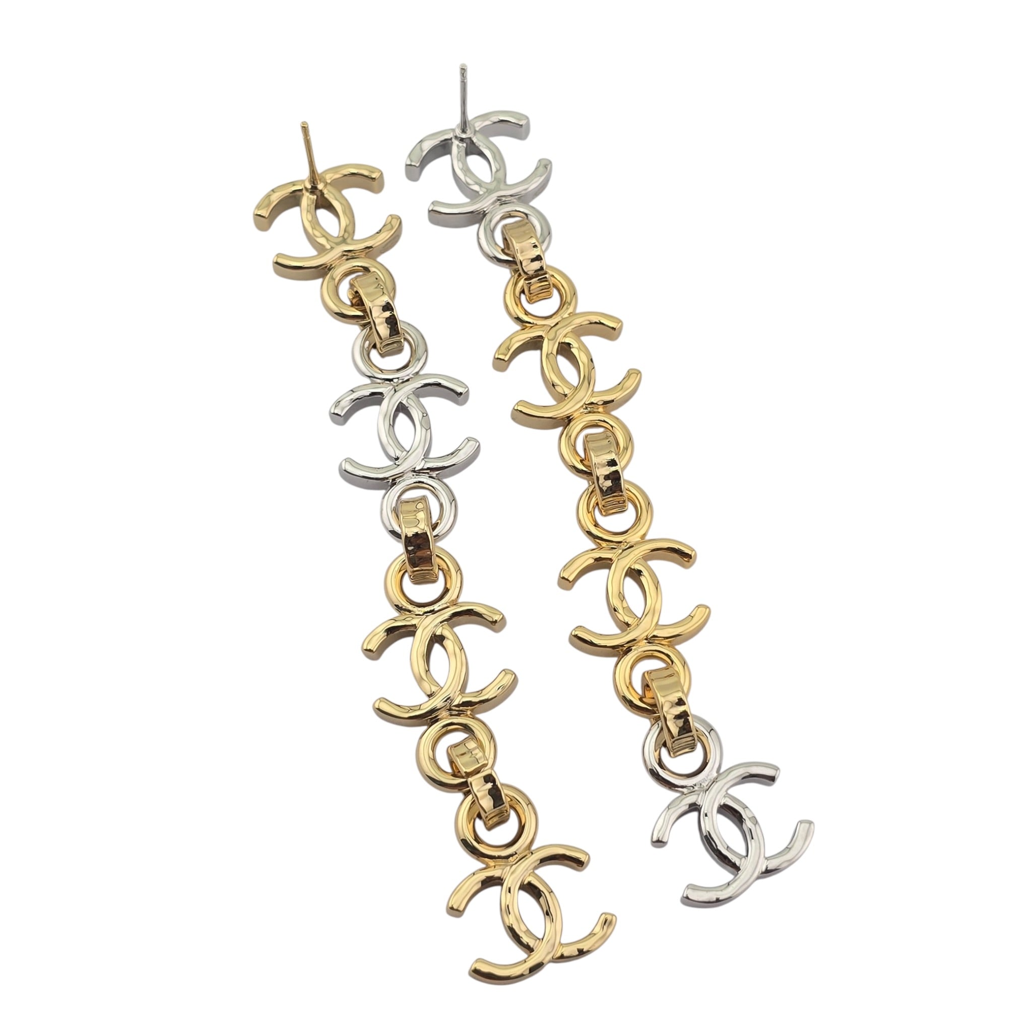 Chanel CC Gold Silver Long Drop Earrings 2026 CHANEL