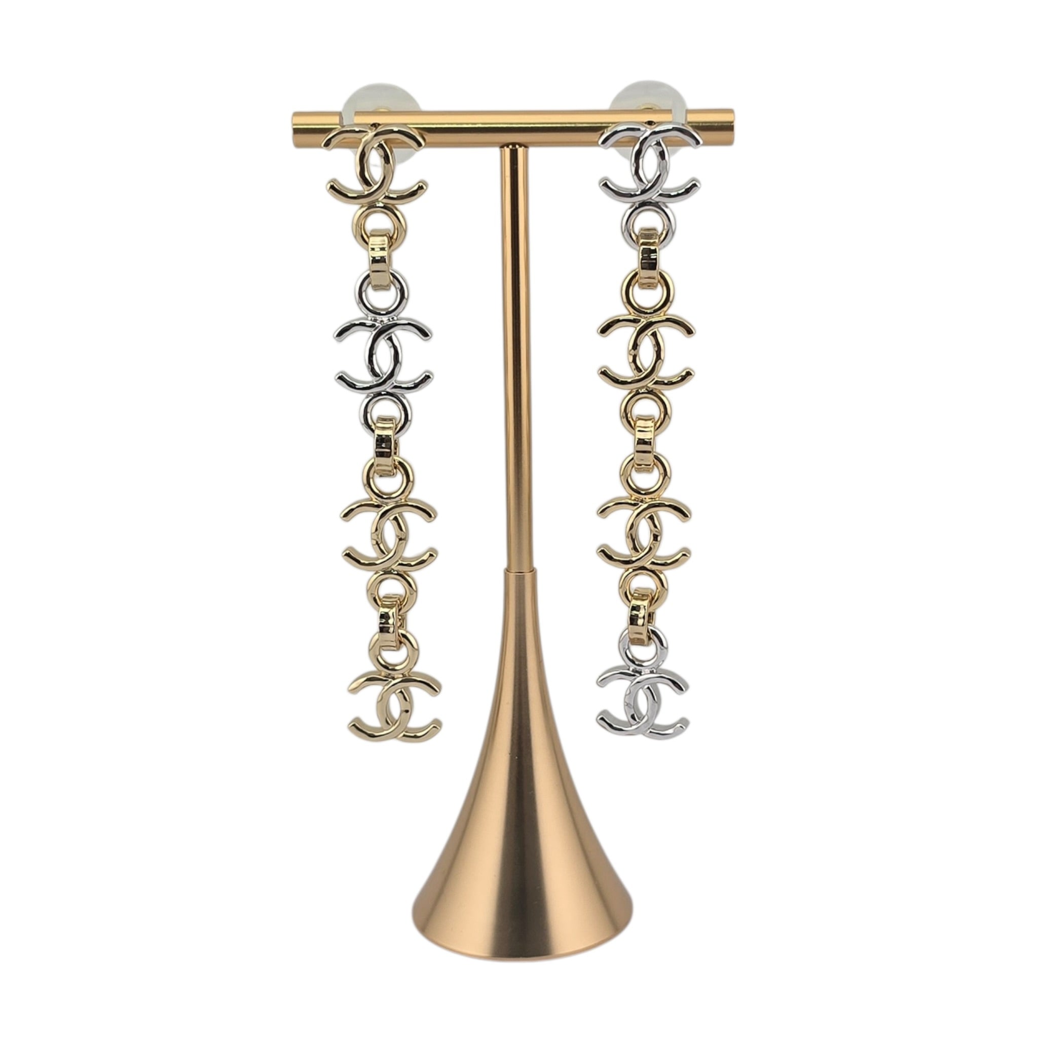 Chanel CC Gold Silver Long Drop Earrings 2026 CHANEL