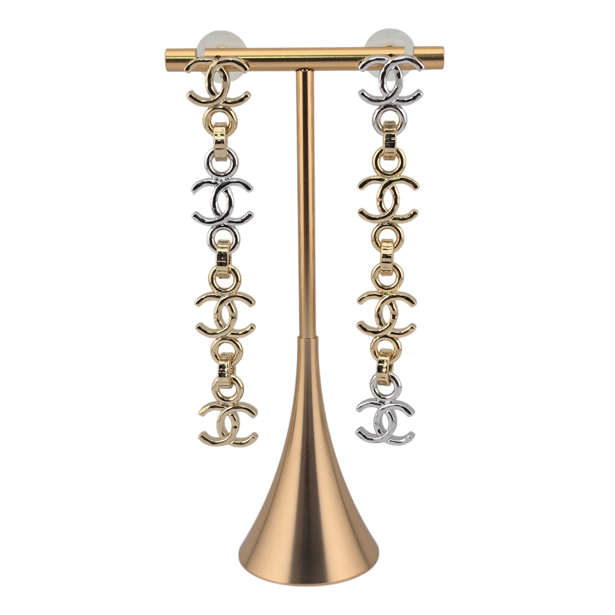 Chanel CC Gold Silver Long Drop Earrings 2026 CHANEL