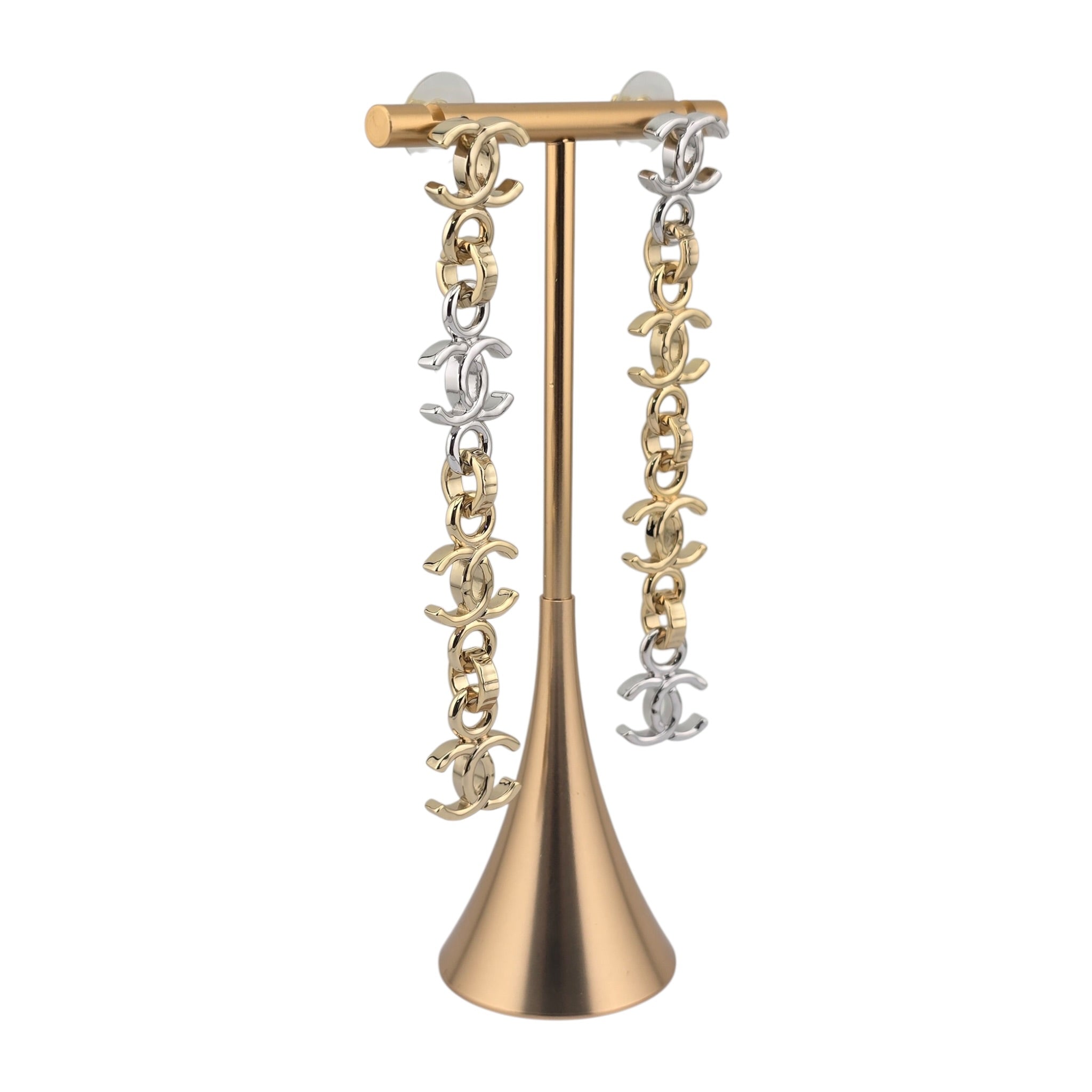 Chanel CC Gold Silver Long Drop Earrings 2026 CHANEL
