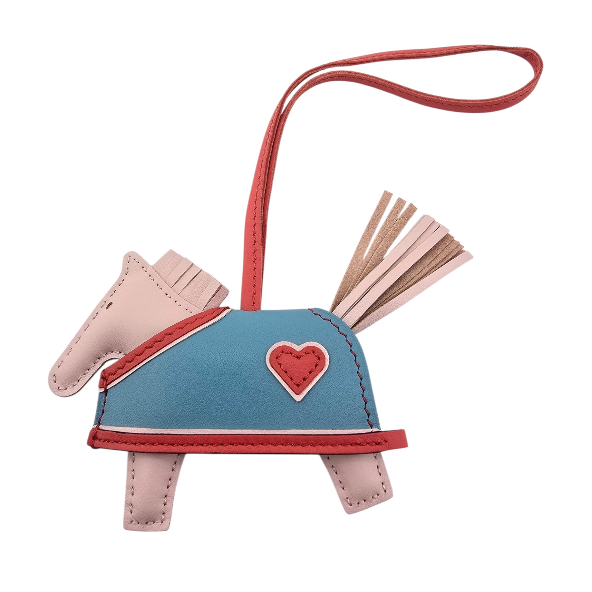Hermès Rodeo Robeo Coeur Bag Charm PM Rose Darling, Bleu Celeste & Rouge Radieux Milo Lambskin HERMES