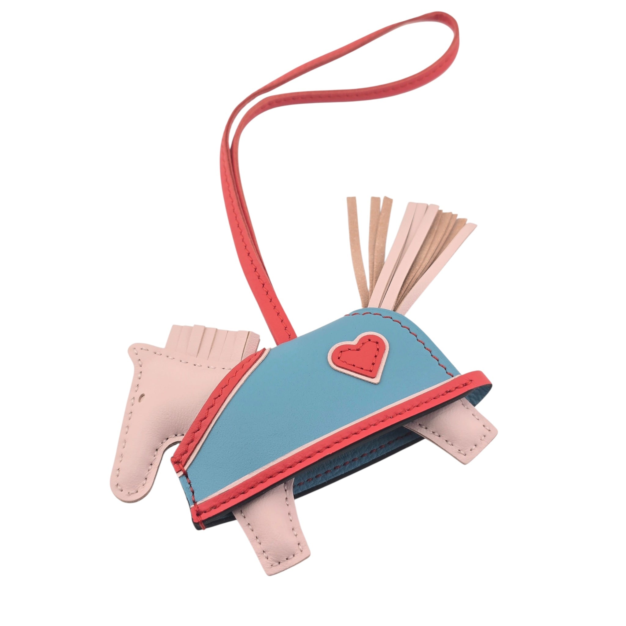 Hermès Rodeo Robeo Coeur Bag Charm PM Rose Darling, Bleu Celeste & Rouge Radieux Milo Lambskin HERMES