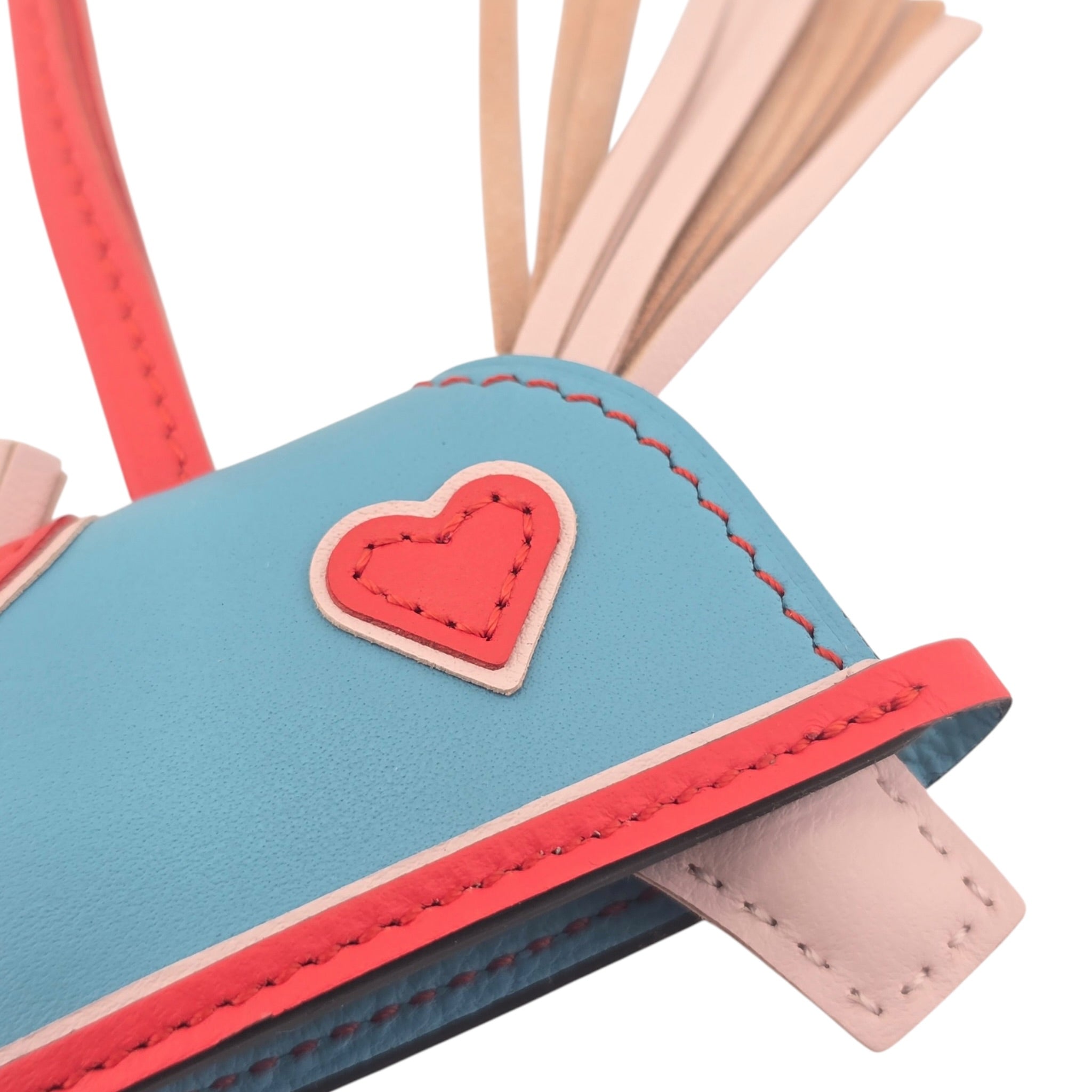 Hermès Rodeo Robeo Coeur Bag Charm PM Rose Darling, Bleu Celeste & Rouge Radieux Milo Lambskin HERMES