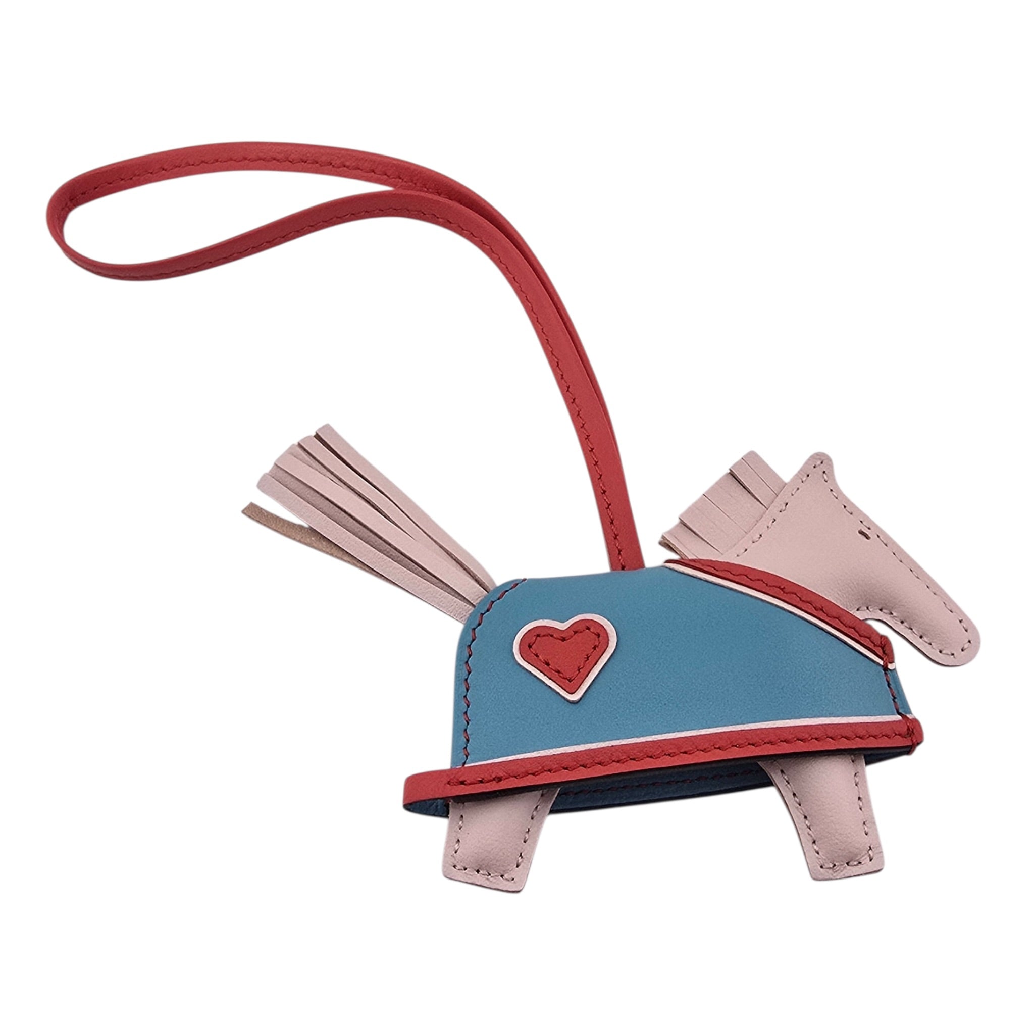Hermès Rodeo Robeo Coeur Bag Charm PM Rose Darling, Bleu Celeste & Rouge Radieux Milo Lambskin HERMES