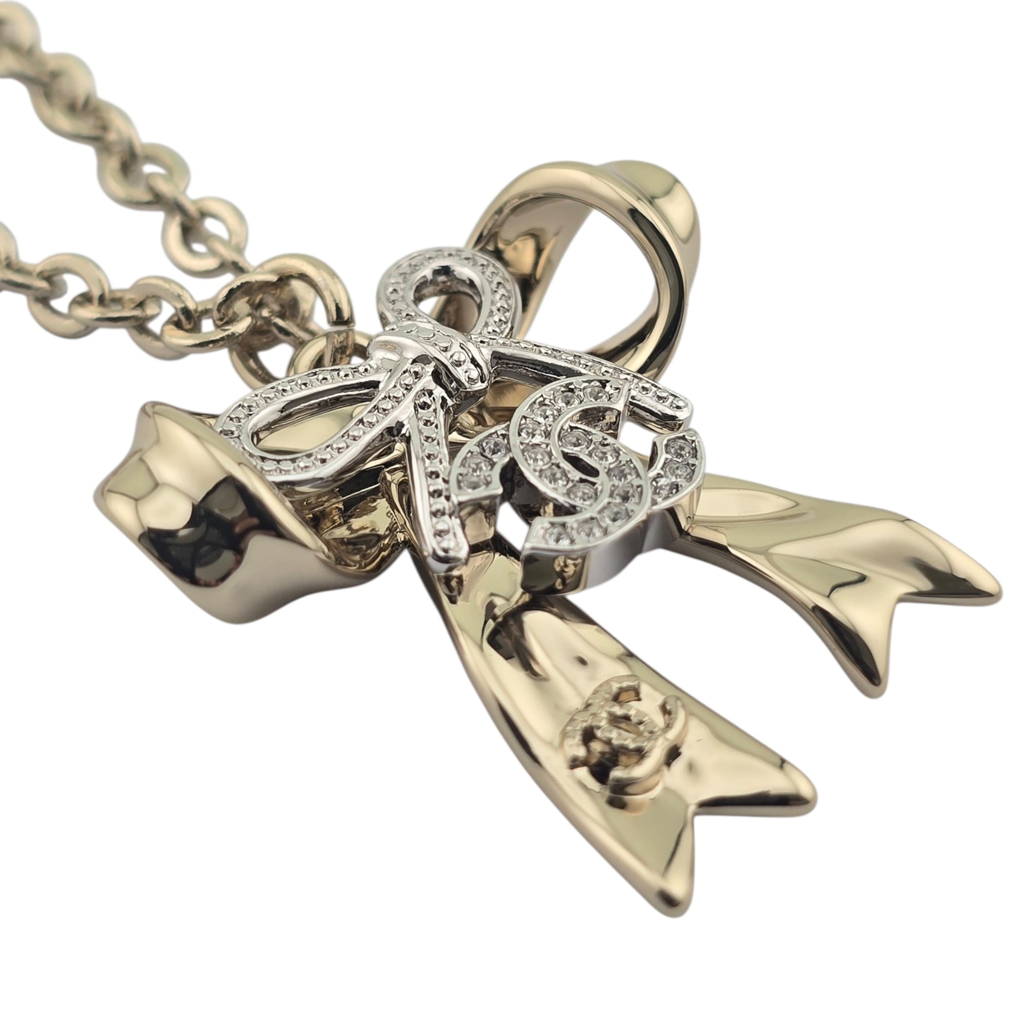 Chanel CC Gold Bow Crystal Necklace 2025 CHANEL