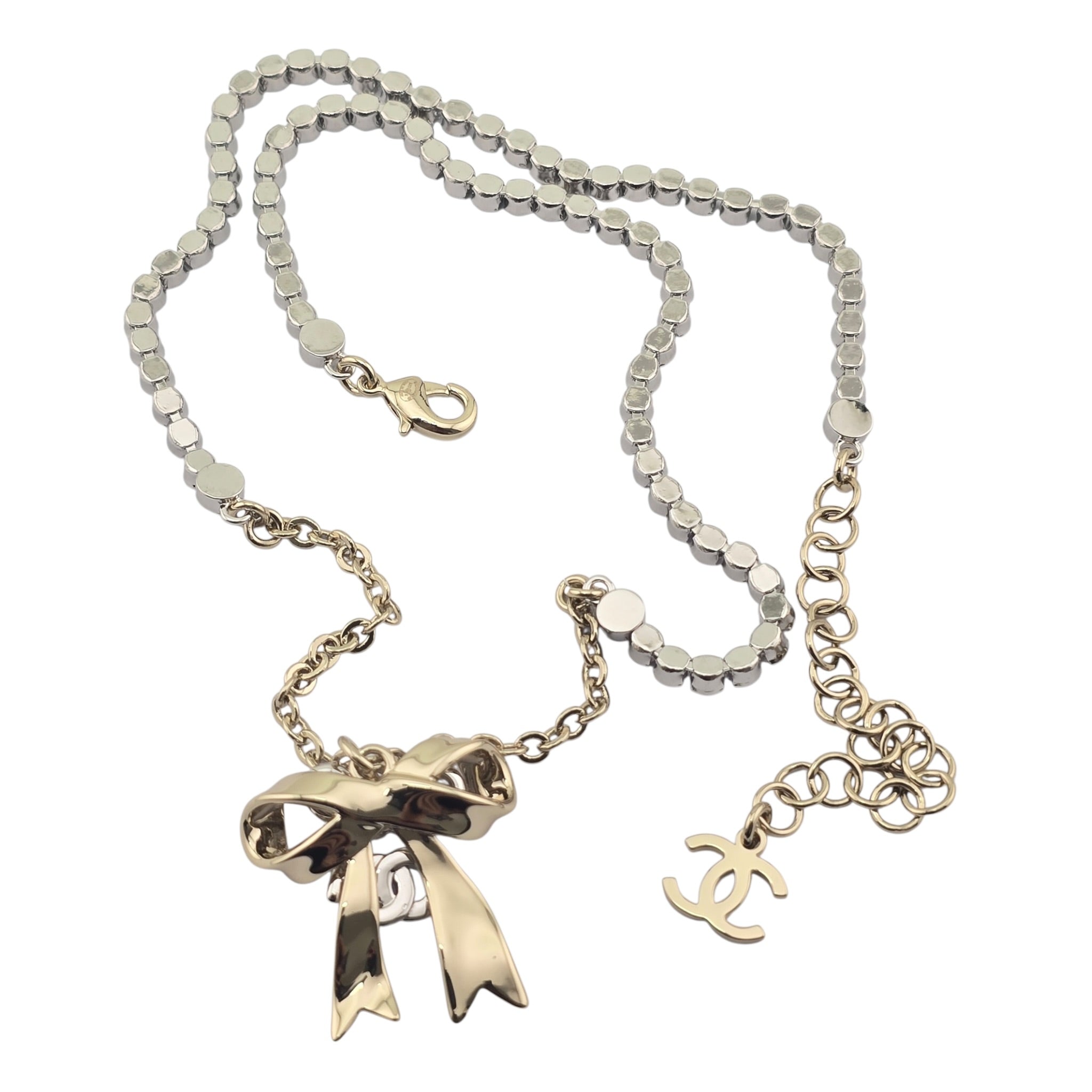 Chanel CC Gold Bow Crystal Necklace 2025 CHANEL