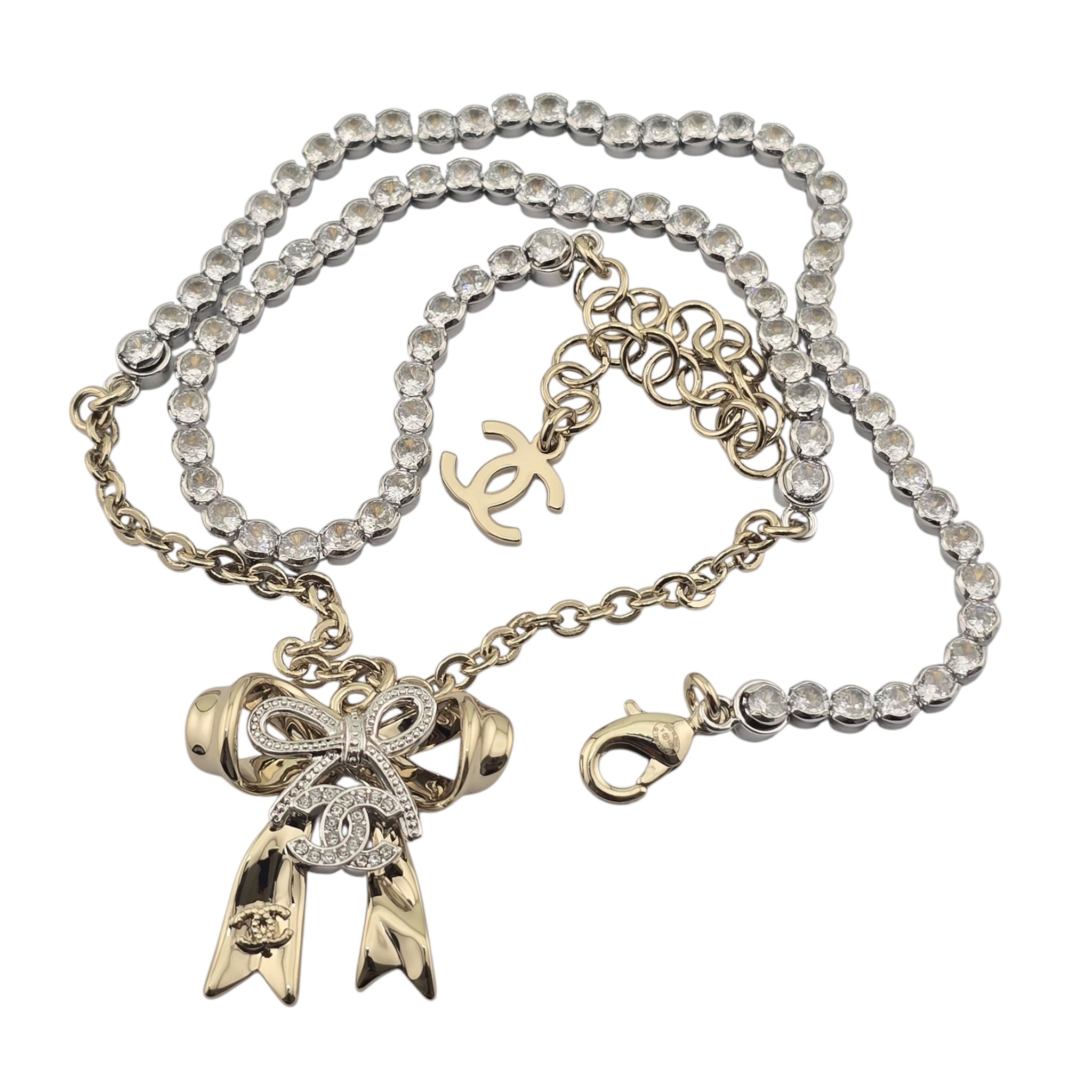 Chanel CC Gold Bow Crystal Necklace 2025 CHANEL
