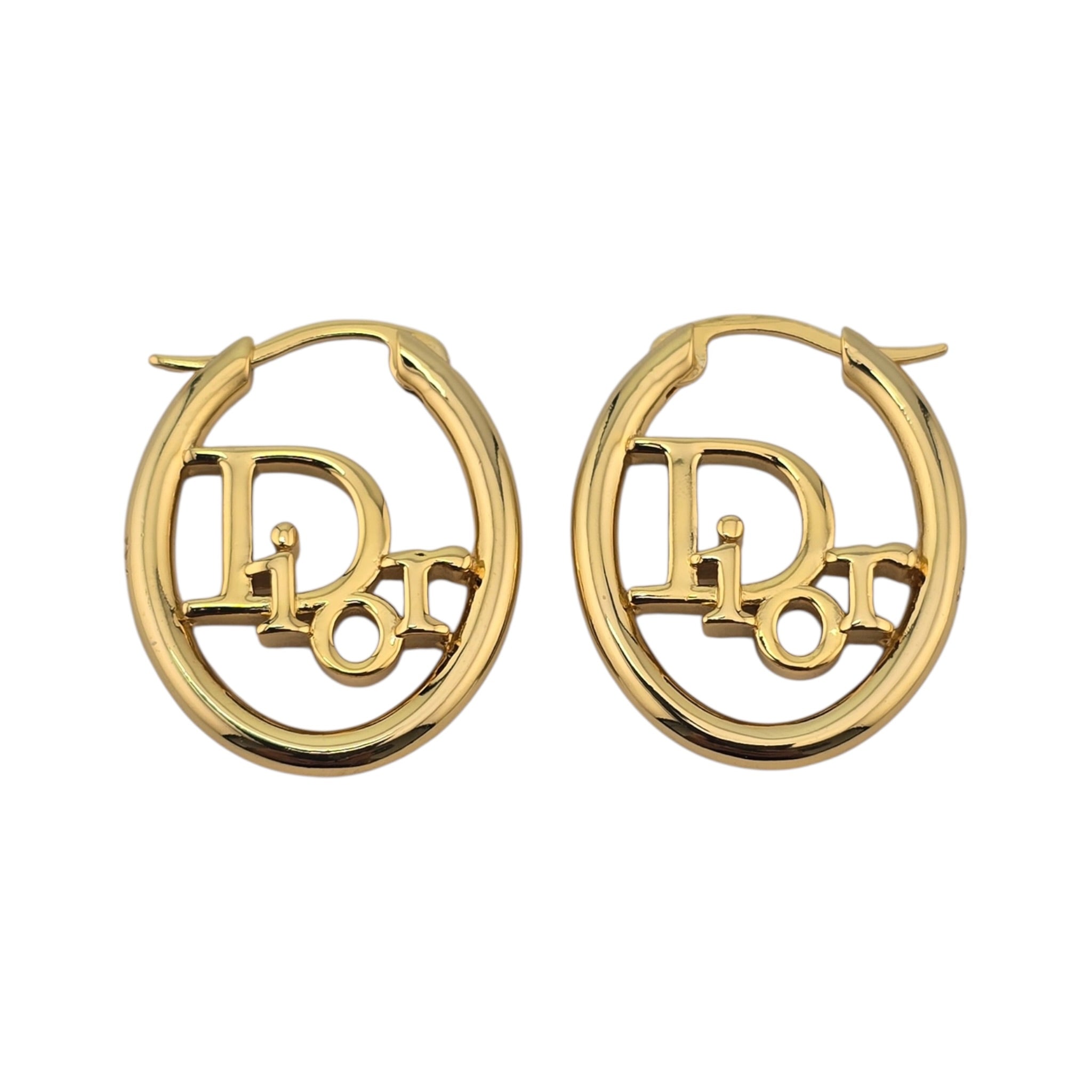 Christian Dior Oblique Gold Hoop Earrings DIOR