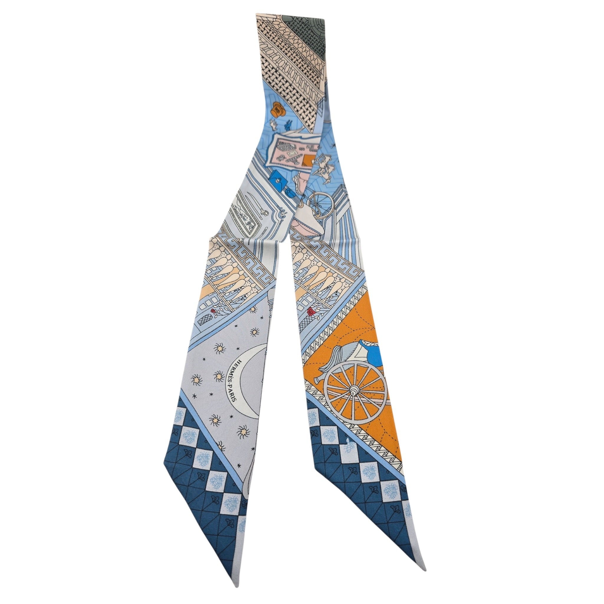 Hermes Silk Twilly Objets de Curiosite Blue HERMES