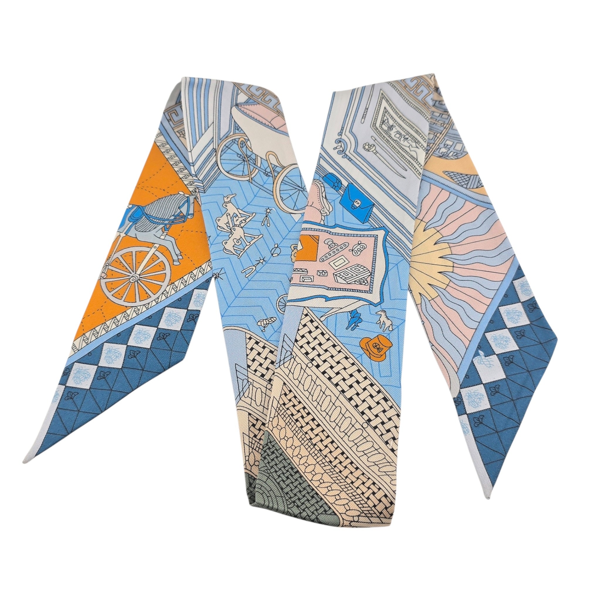 Hermes Silk Twilly Objets de Curiosite Blue HERMES