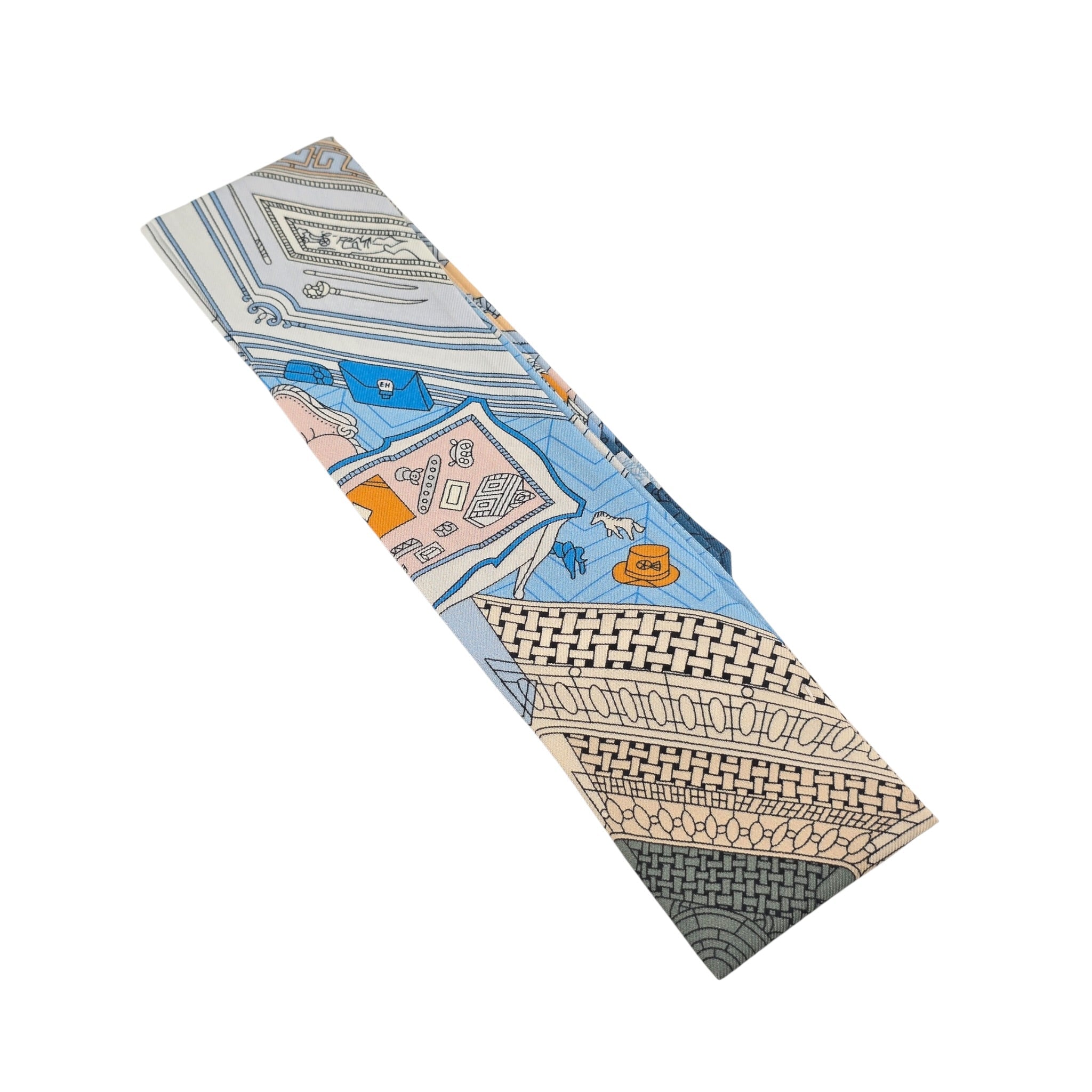 Hermes Silk Twilly Objets de Curiosite Blue HERMES