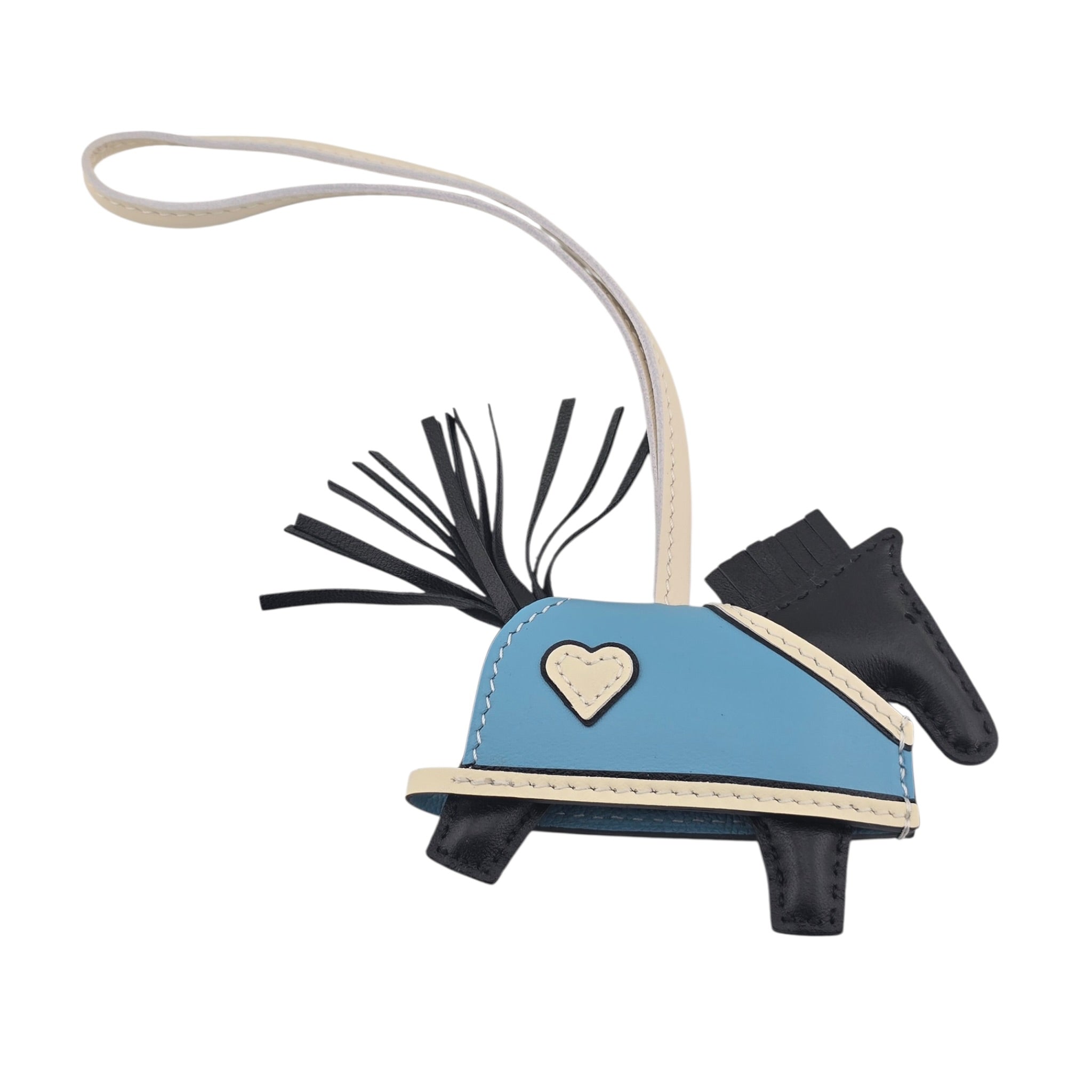 Hermès Rodeo Robeo Coeur Bag Charm PM Noir / Craie / Céleste / Noir Milo Lambskin HERMES