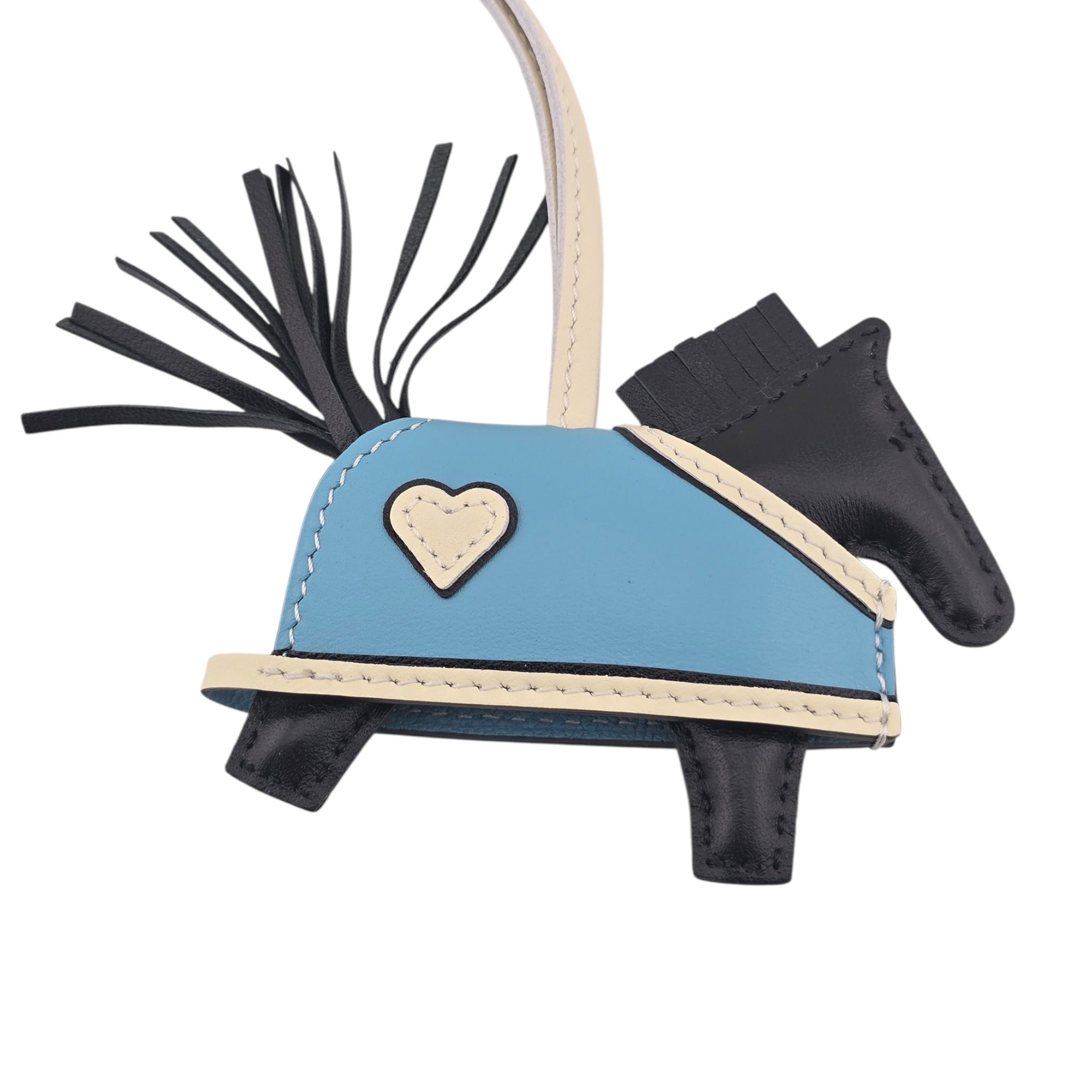 Hermès Rodeo Robeo Coeur Bag Charm PM Noir / Craie / Céleste / Noir Milo Lambskin HERMES