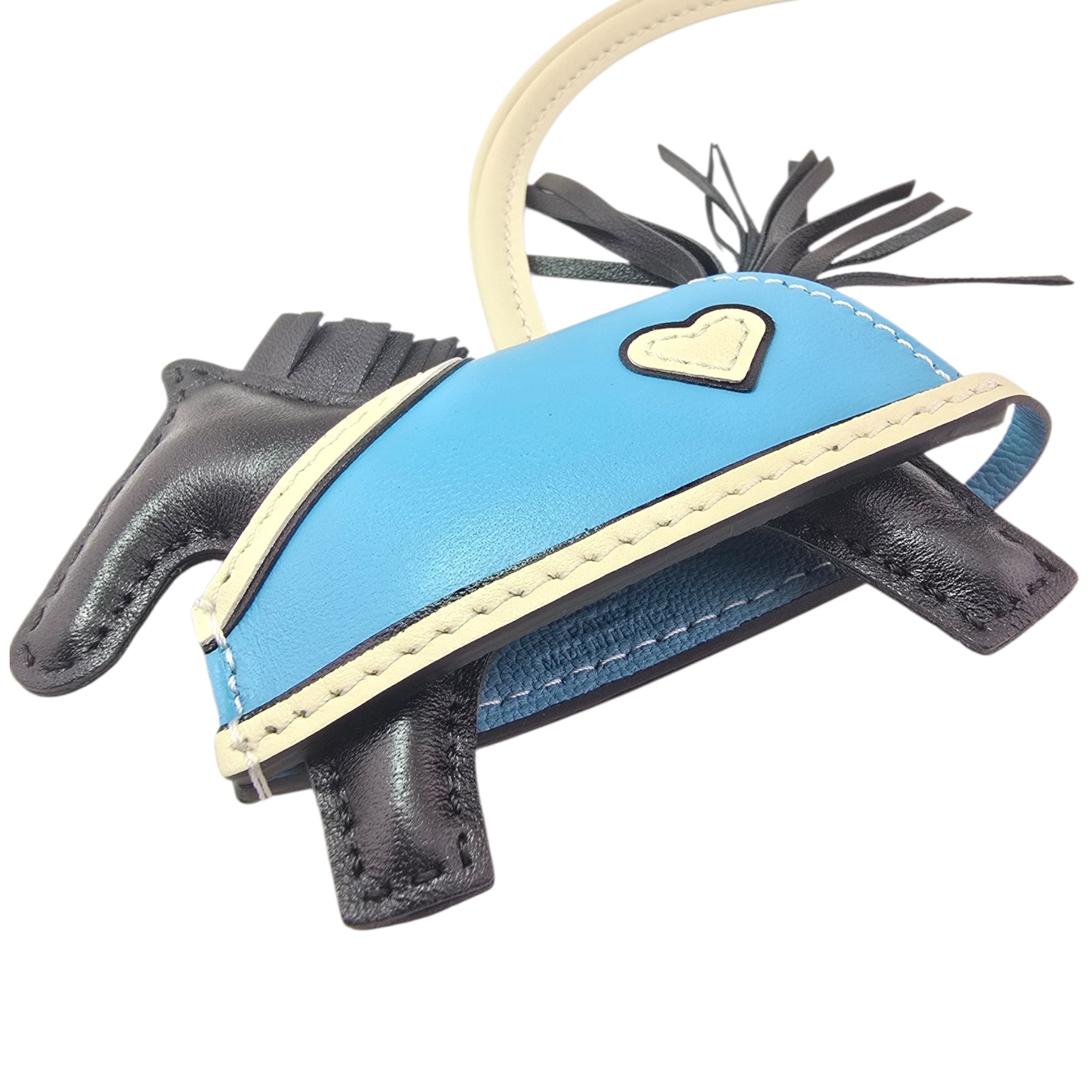 Hermès Rodeo Robeo Coeur Bag Charm PM Noir / Craie / Céleste / Noir Milo Lambskin HERMES