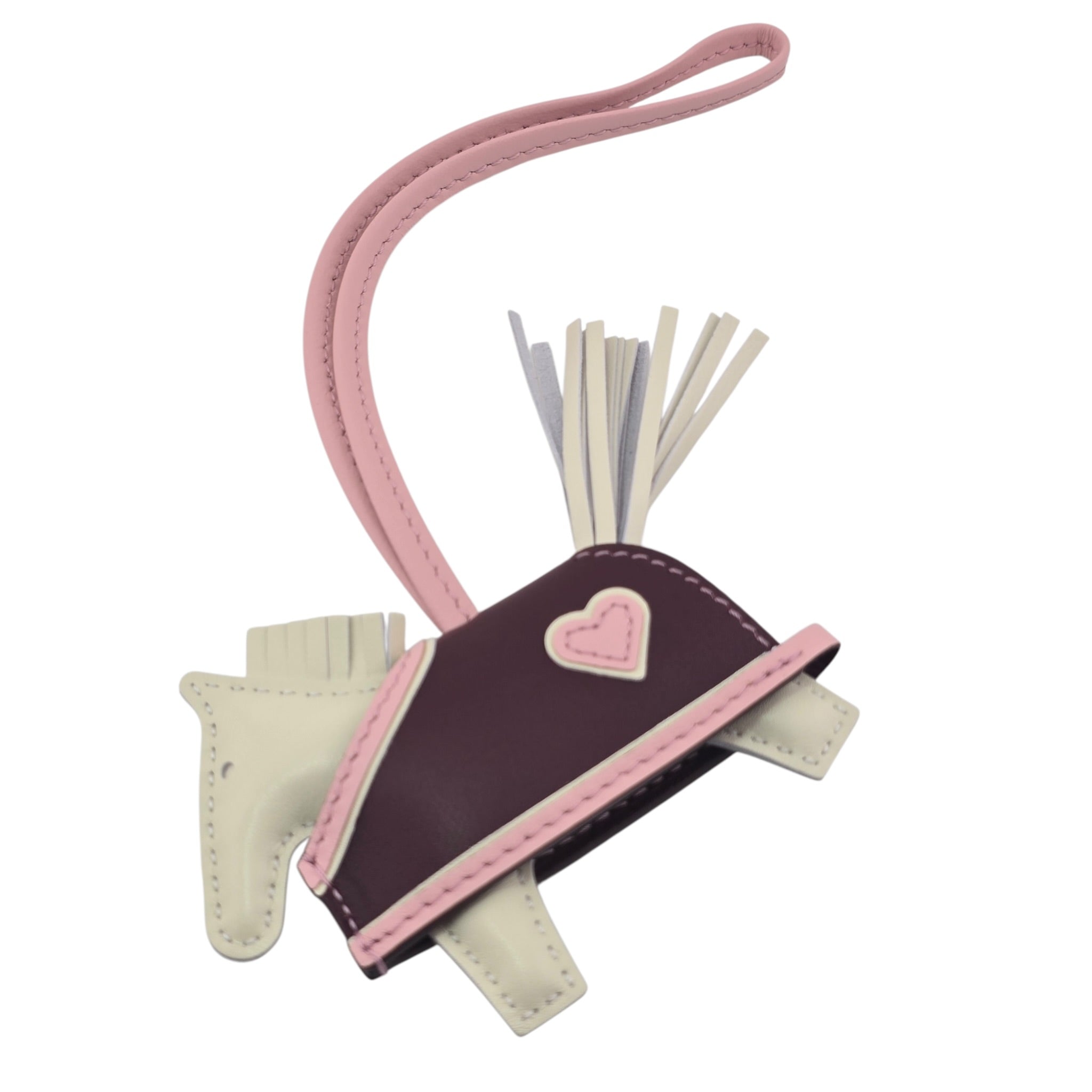Hermès Rodeo Robeo Coeur Bag Charm PM Craie / Rose Sakura / Terre Milo Lambskin HERMES