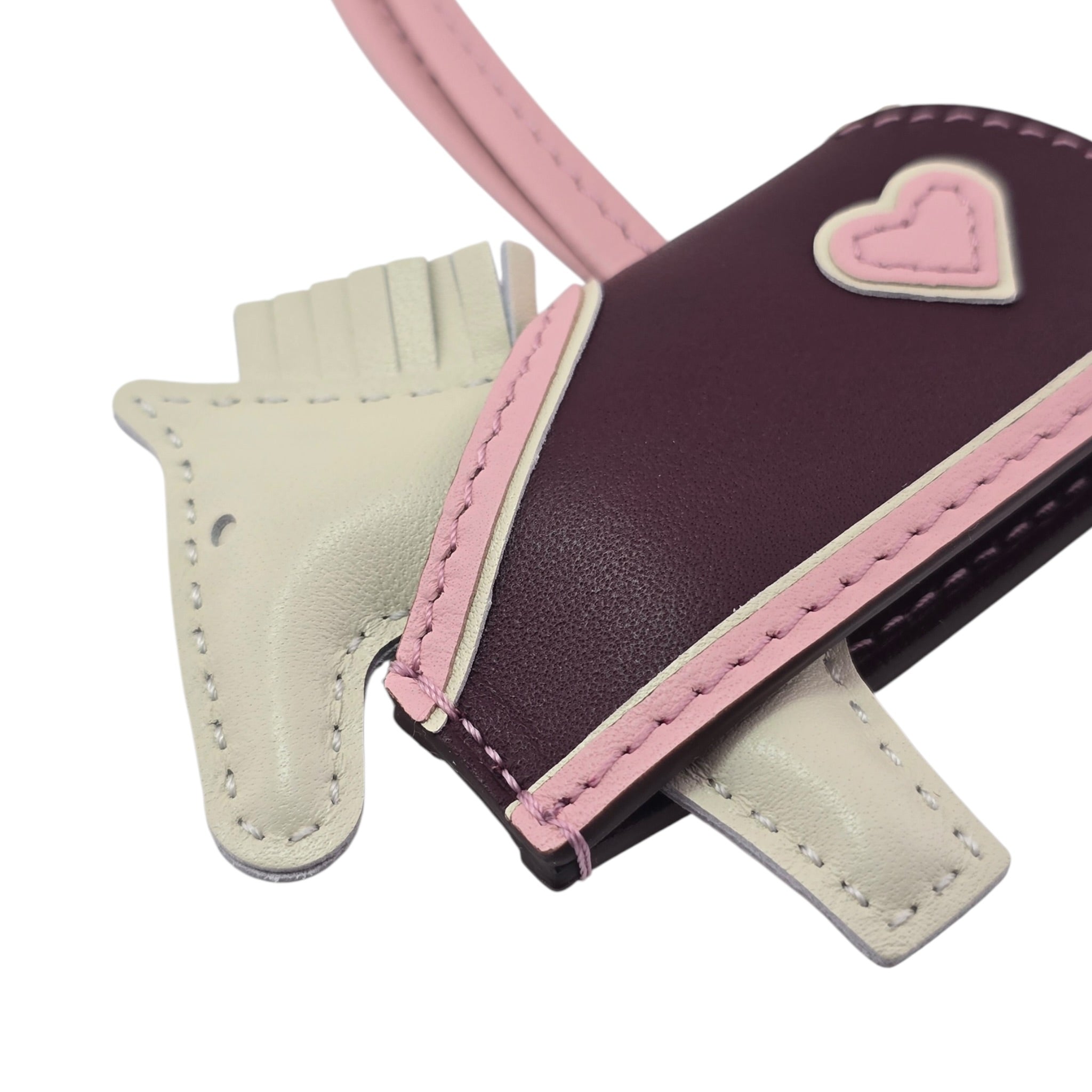 Hermès Rodeo Robeo Coeur Bag Charm PM Craie / Rose Sakura / Terre Milo Lambskin HERMES