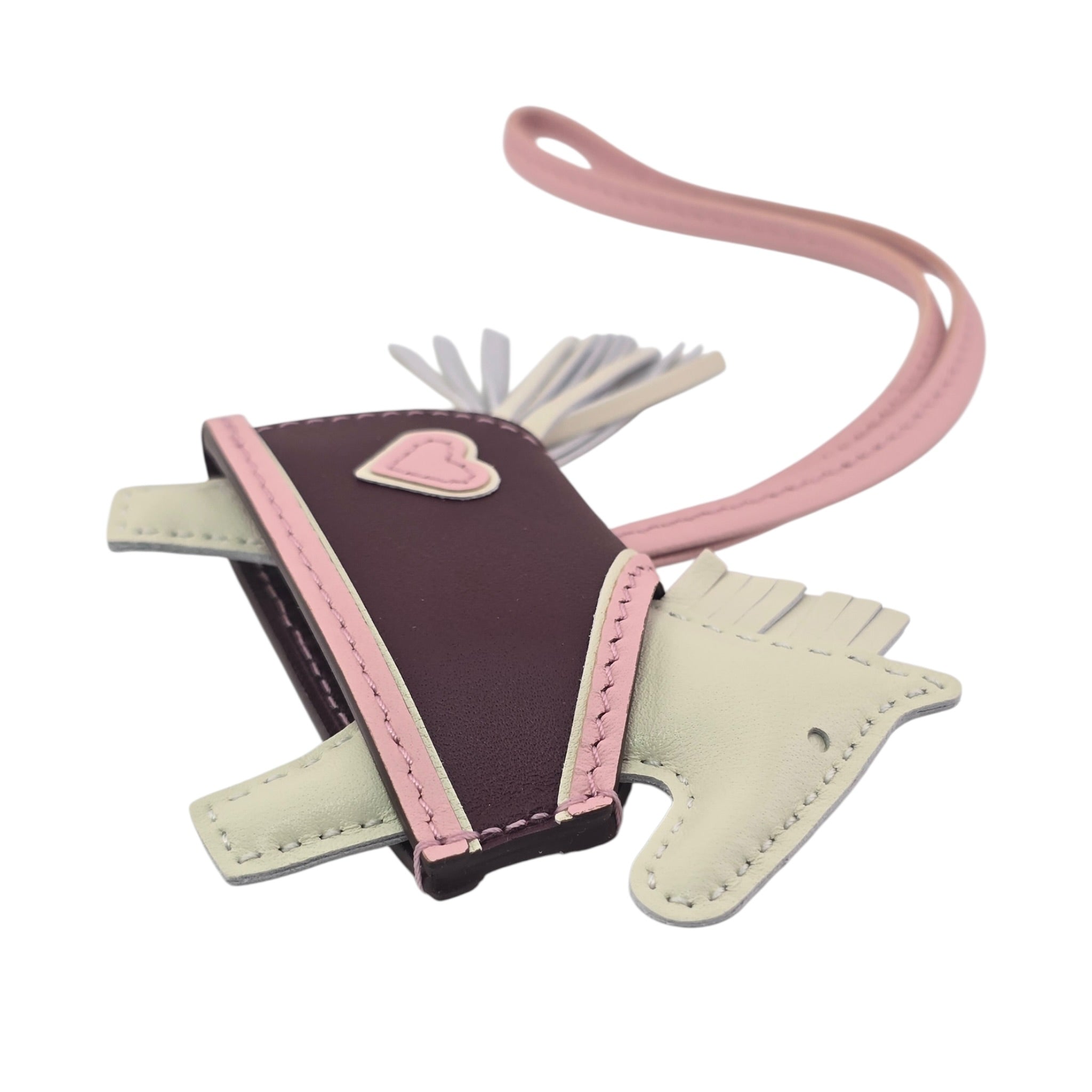 Hermès Rodeo Robeo Coeur Bag Charm PM Craie / Rose Sakura / Terre Milo Lambskin HERMES