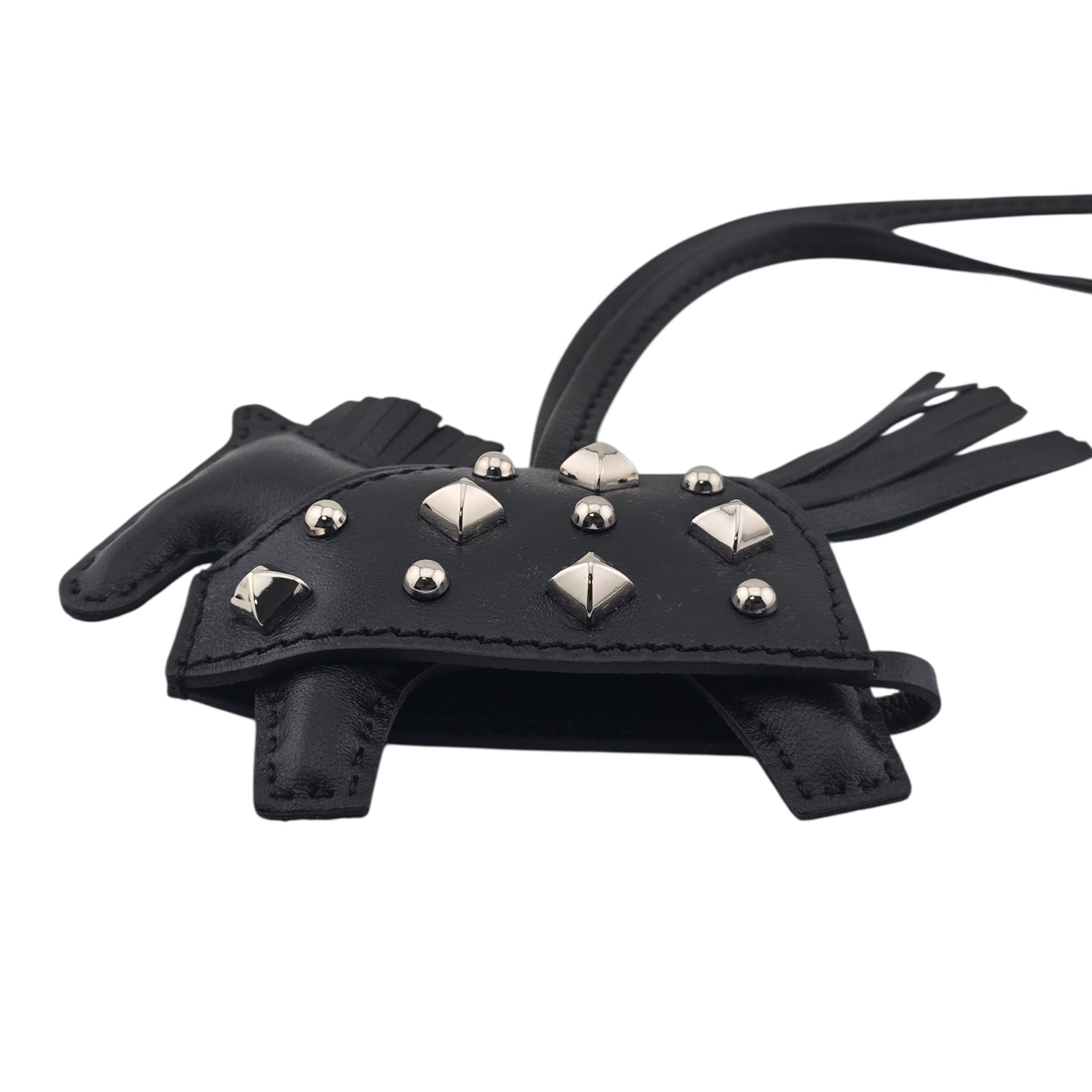 Hermès Rodeo Robeo Rock Studded Bag Charm PM Noir Lambskin HERMES