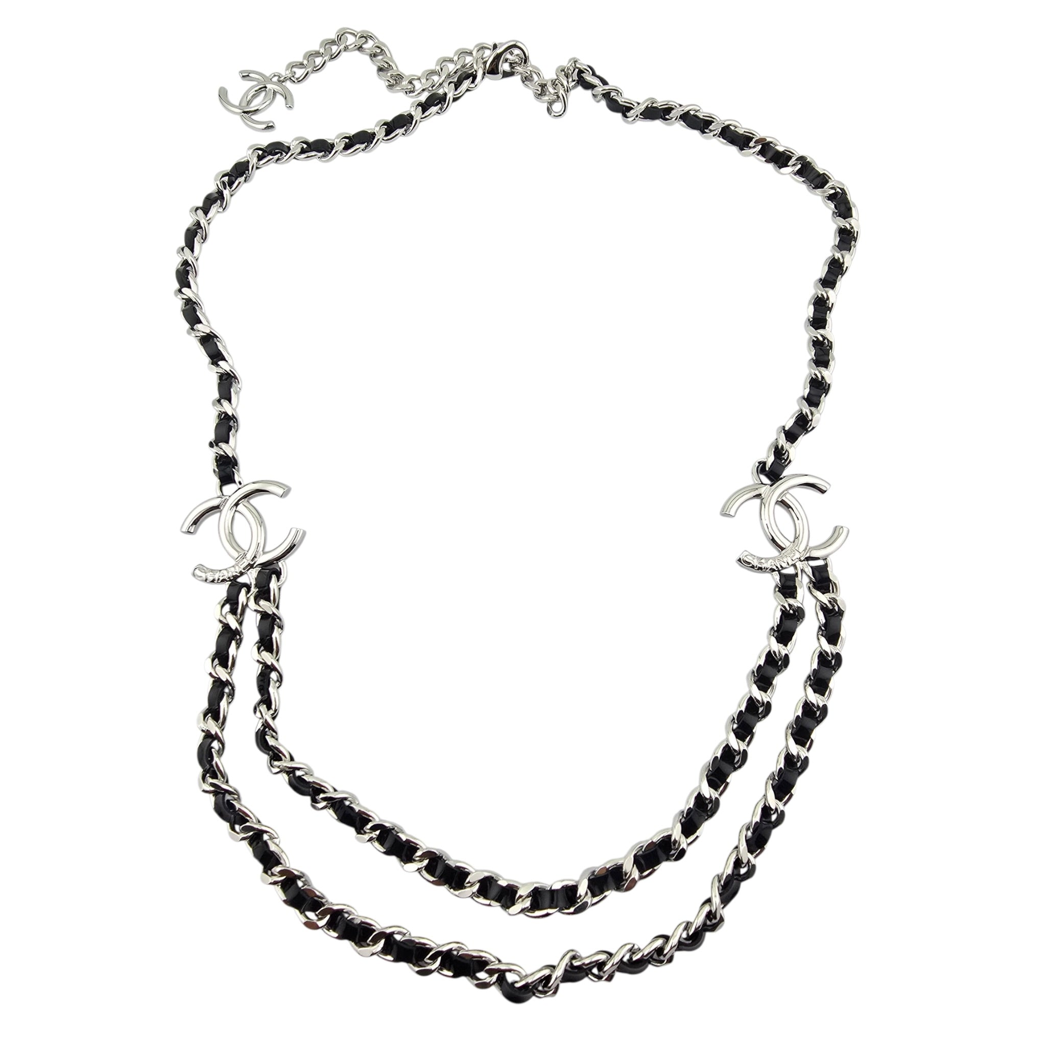 Chanel CC Black Silver Patent Lambskin Necklace 2025 CHANEL