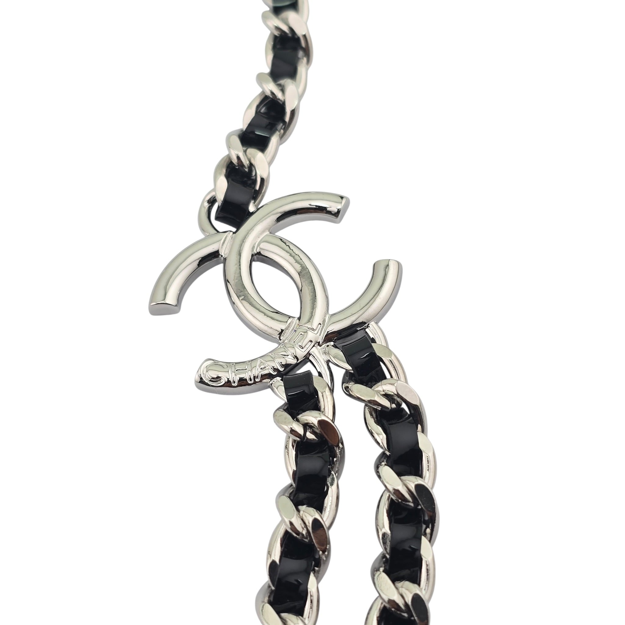 Chanel CC Black Silver Patent Lambskin Necklace 2025 CHANEL