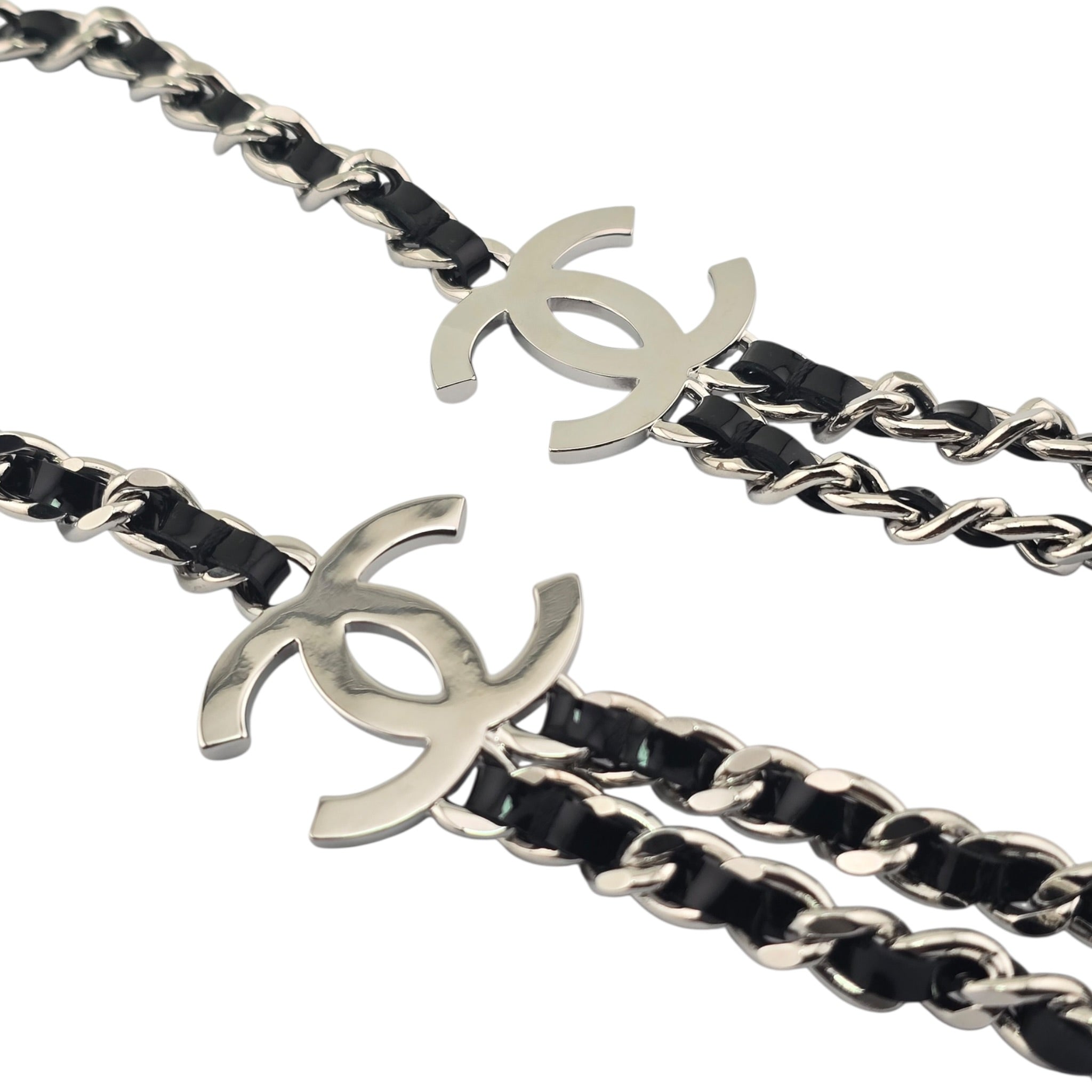 Chanel CC Black Silver Patent Lambskin Necklace 2025 CHANEL