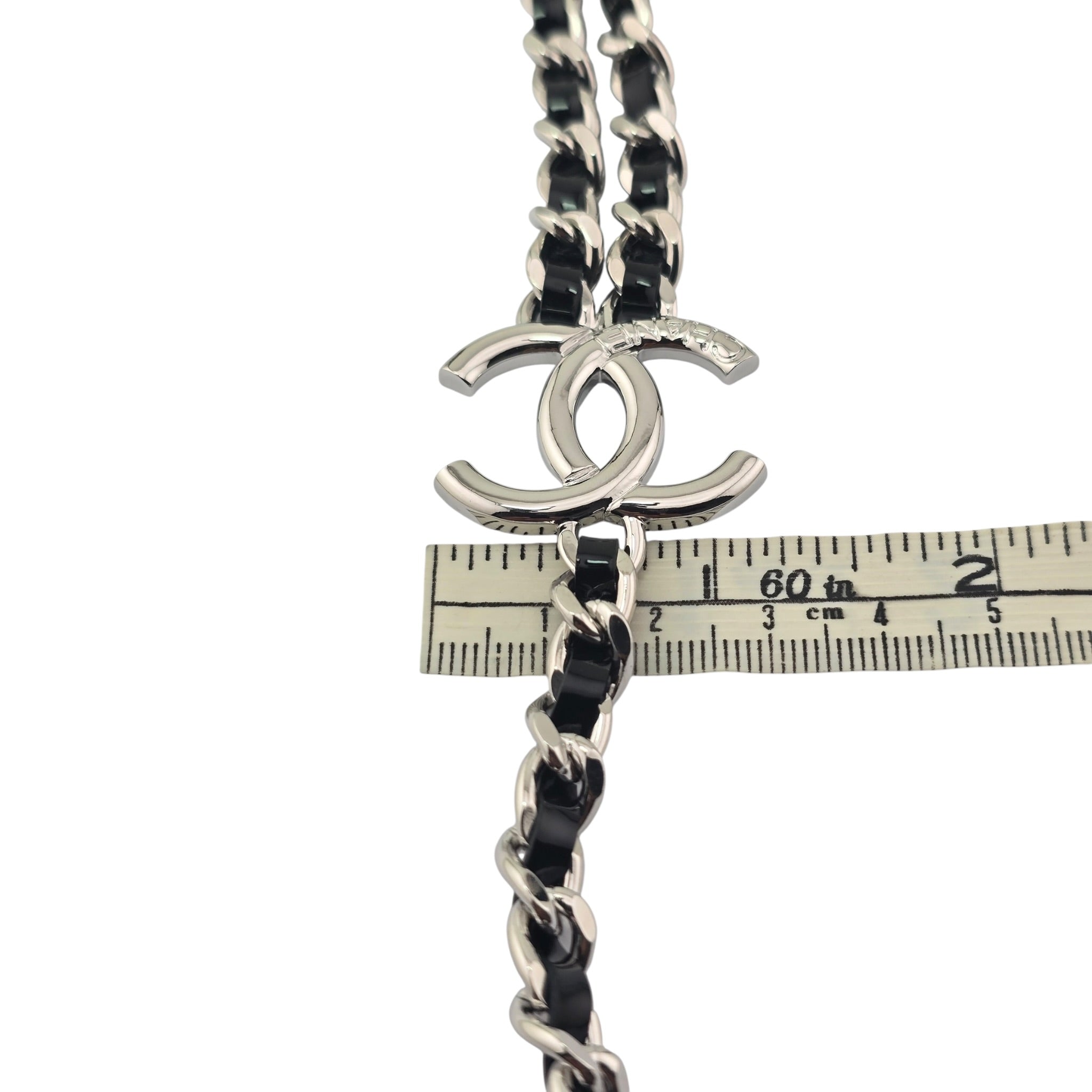 Chanel CC Black Silver Patent Lambskin Necklace 2025 CHANEL