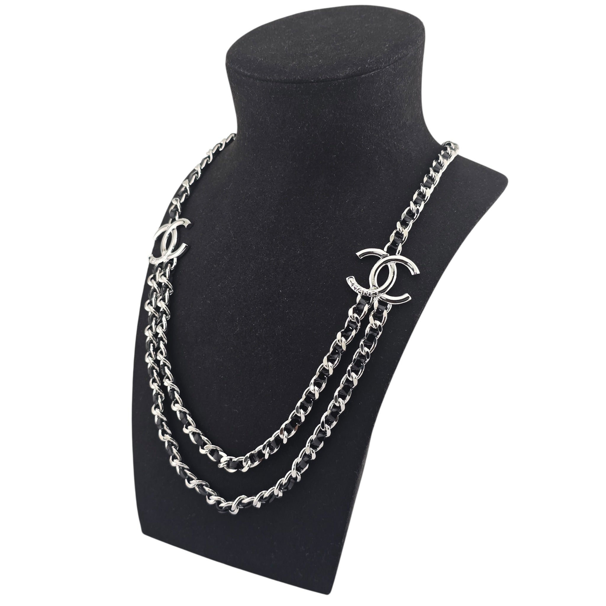 Chanel CC Black Silver Patent Lambskin Necklace 2025 CHANEL