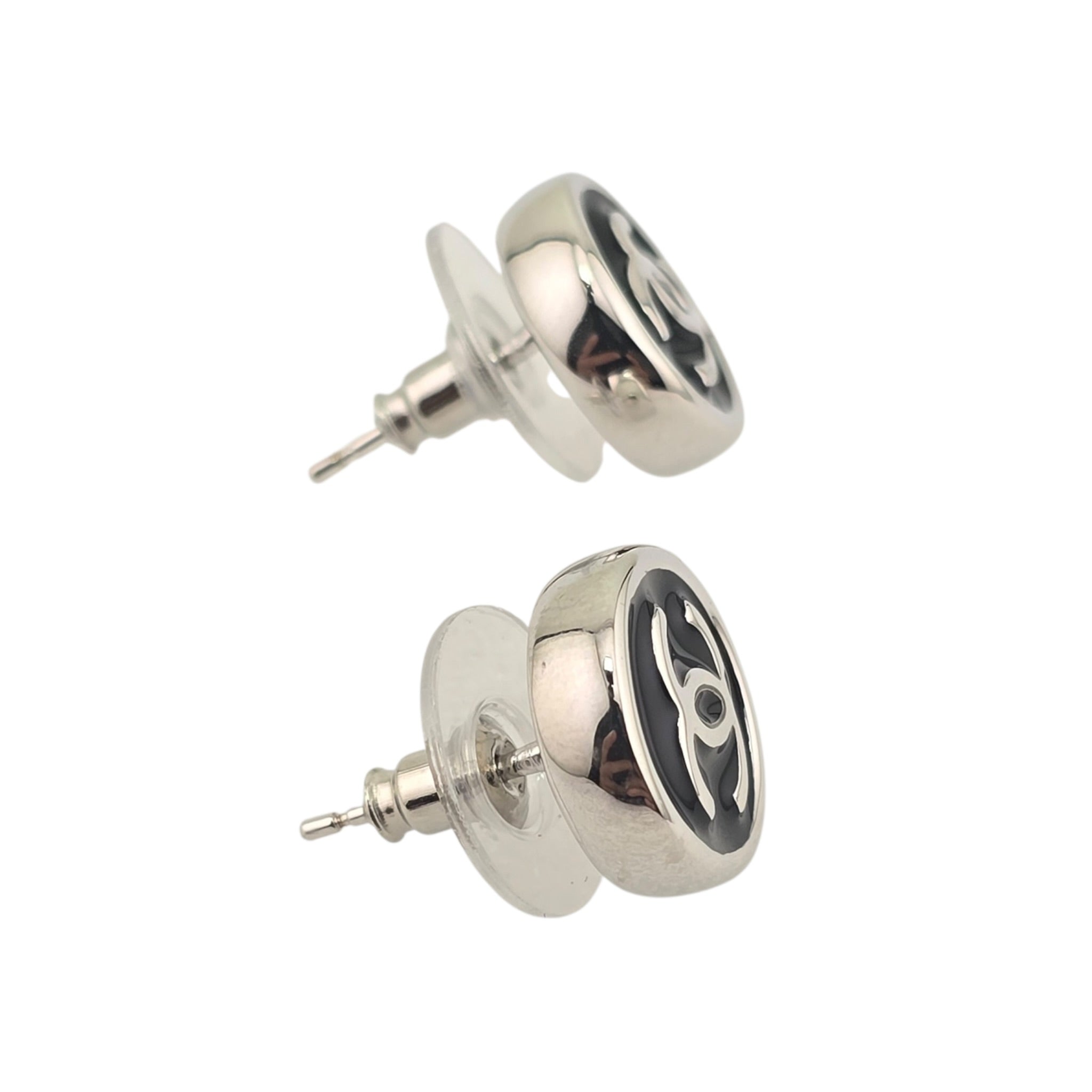 Chanel CC Round Black Silver Earrings 2026 CHANEL