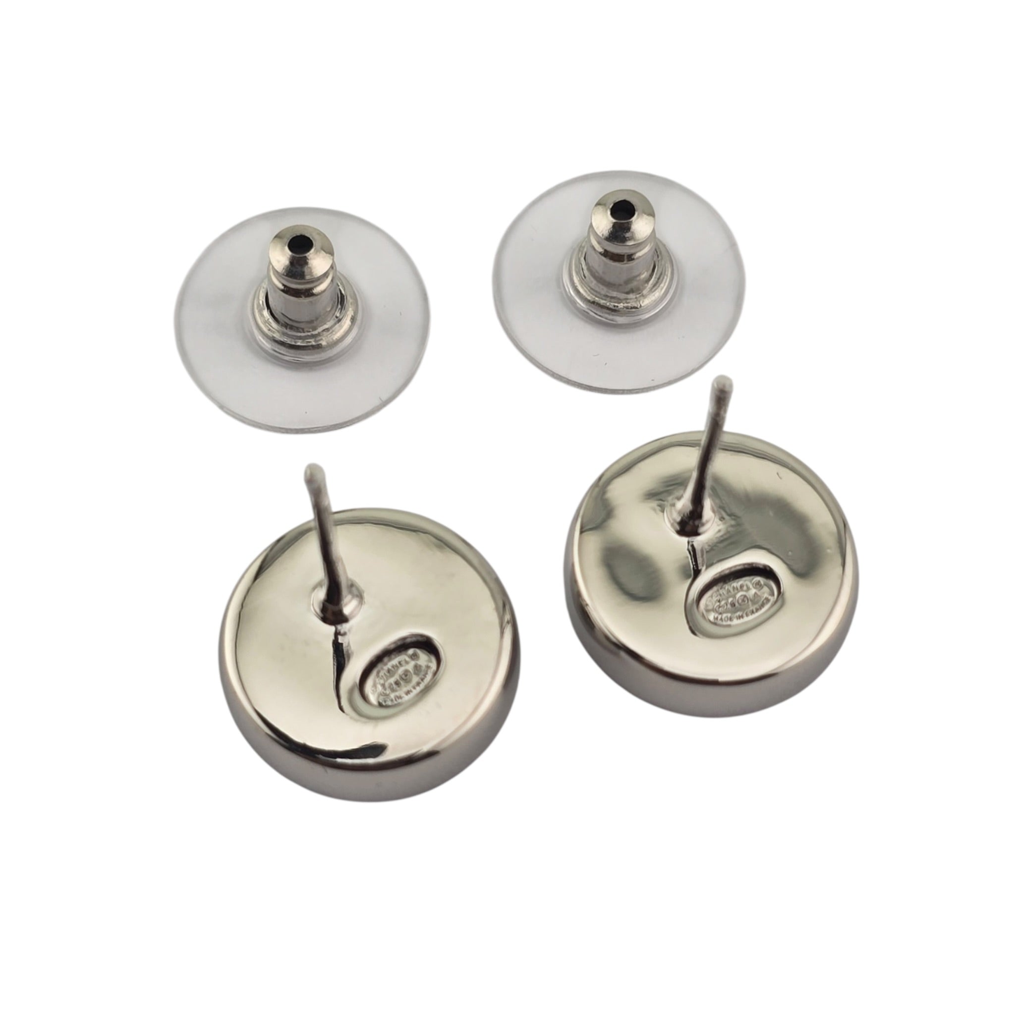 Chanel CC Round Black Silver Earrings 2026 CHANEL